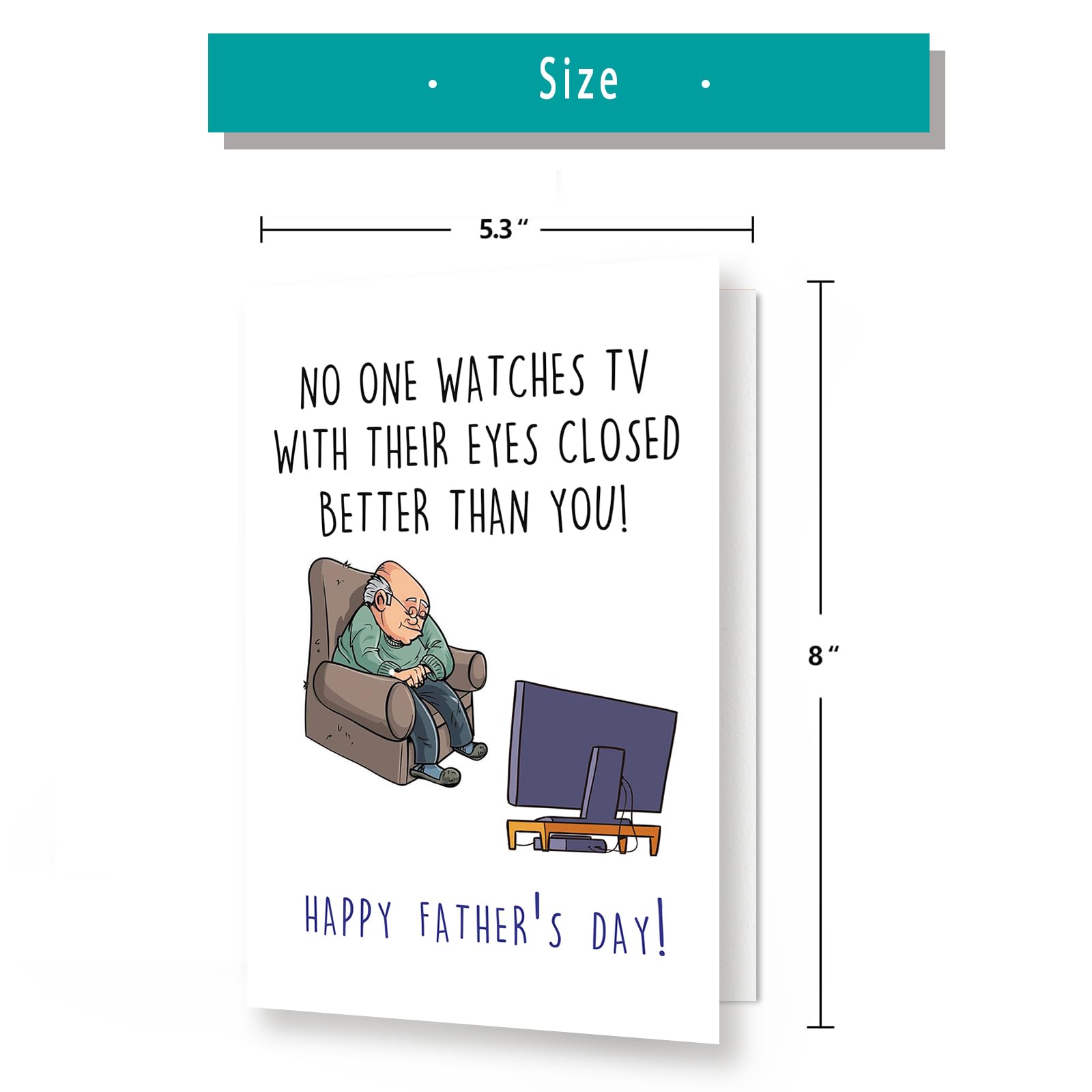 Funny Father's Day Card for Dad & Stepdad - Naughty Humorous Greeting Card Gift from Daughter or Son - Cute 'Watches TV with Eyes Closed' Design - Perfect for Birthday, Anniversary & Special Occasions