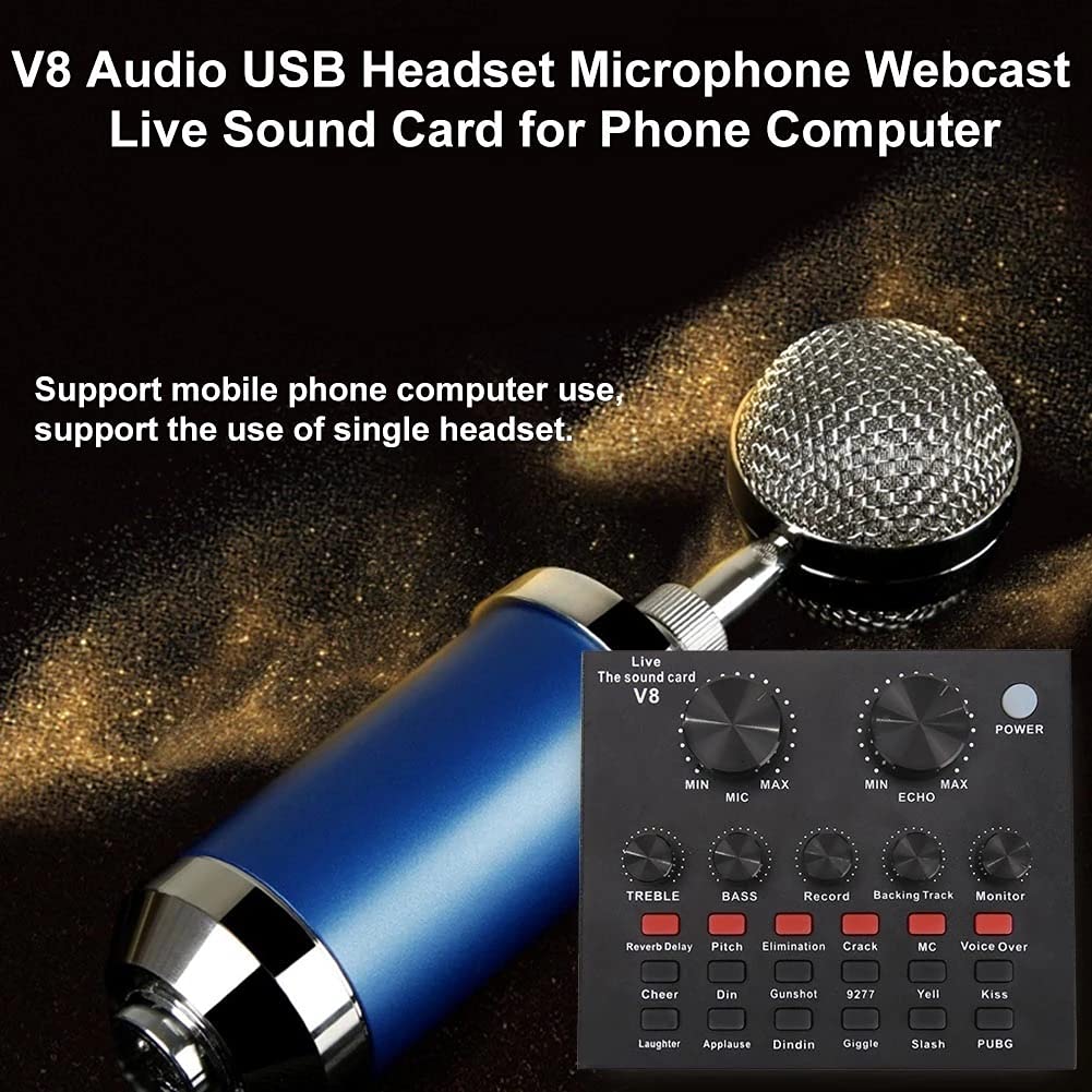V8 Audio USB External Sound Card with Headset Microphone - Plug & Play for PC, Laptop, Phone - Perfect for Live Streaming, Podcasting, Gaming & Online Meetings
