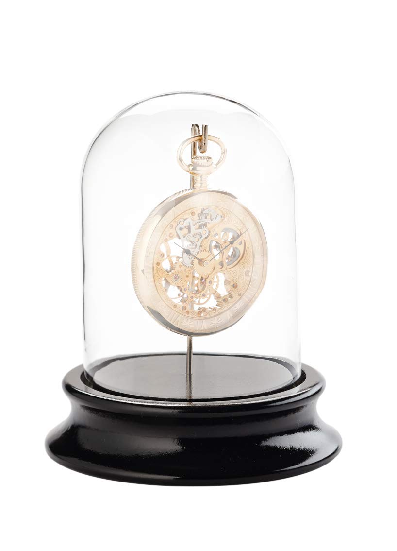 Selva C324766 Real Glass Dome with Hooks - Dust-Free Display Case for Pocket Watches on Wooden Base with Black Piano Lacquer Finish (68mm Inner Diameter) - Perfect for Collectors, Antique Preservation & Home Decor