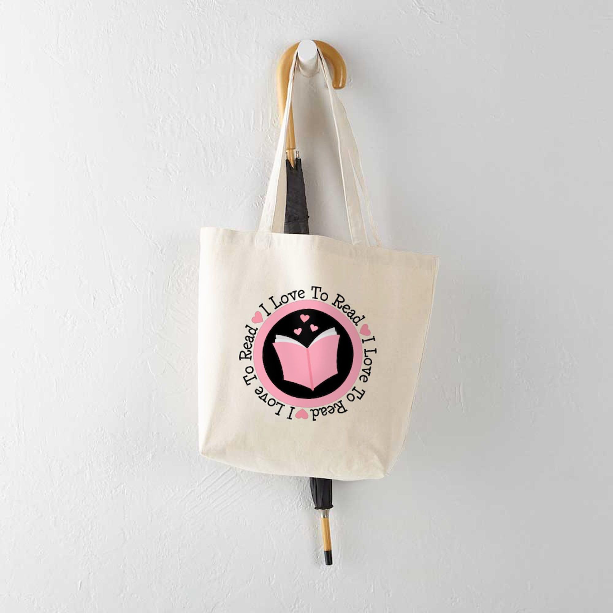 I Love To Read Books Tote Bag - Natural Canvas Reusable Shopping Bag for Book Lovers, Library Visits & Eco-Friendly Grocery Trips
