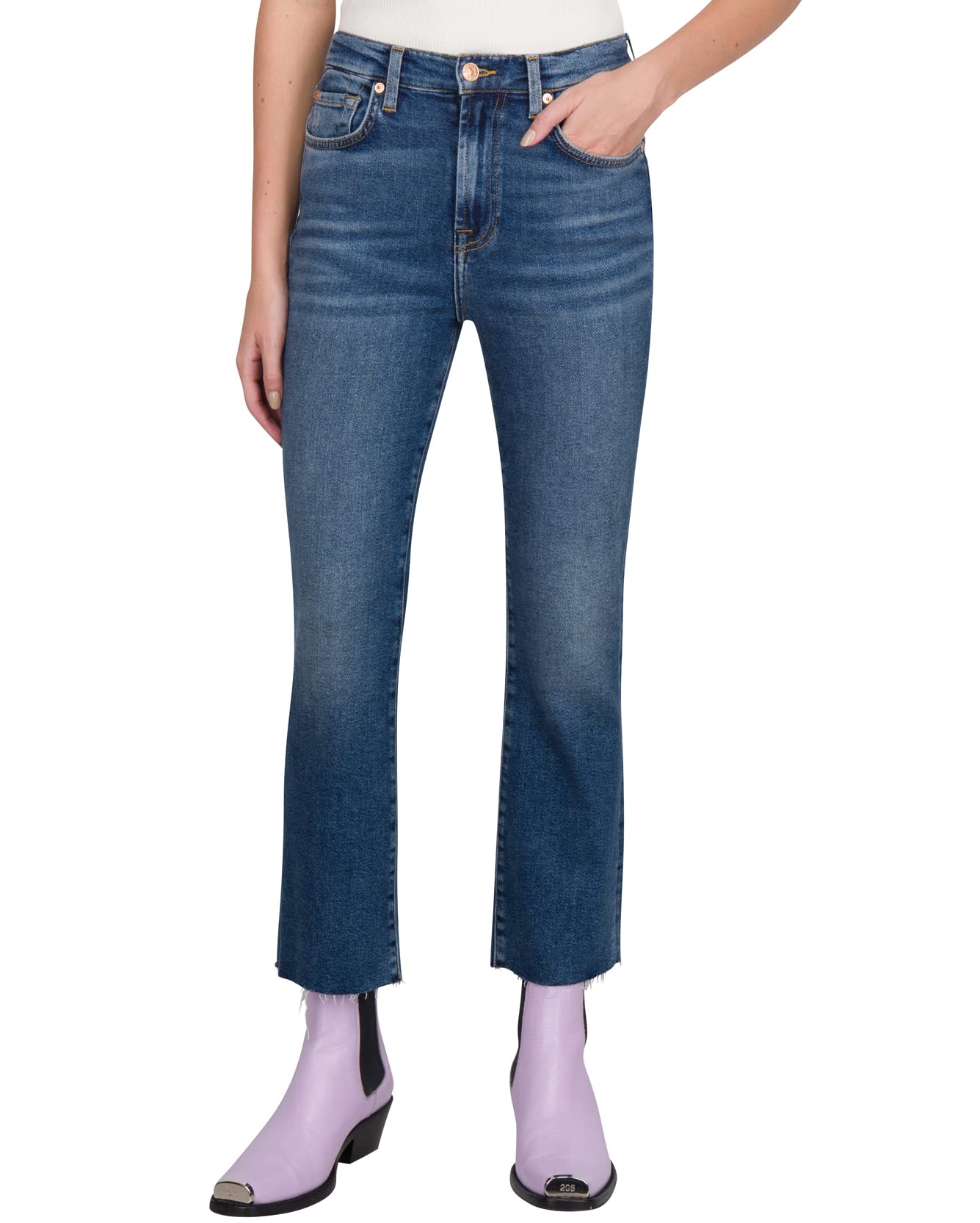 7 For All Mankind Women's High Waist Slim Kick Jeans - Stretch Denim Skinny Fit Pants for Casual Wear & Night Out