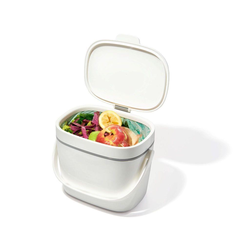 OXO 6.5L Easy Clean Kitchen Compost Bin - White | Odor-Free Food Waste Container for Eco-Friendly Composting | Perfect for Countertop, Home & Garden Use