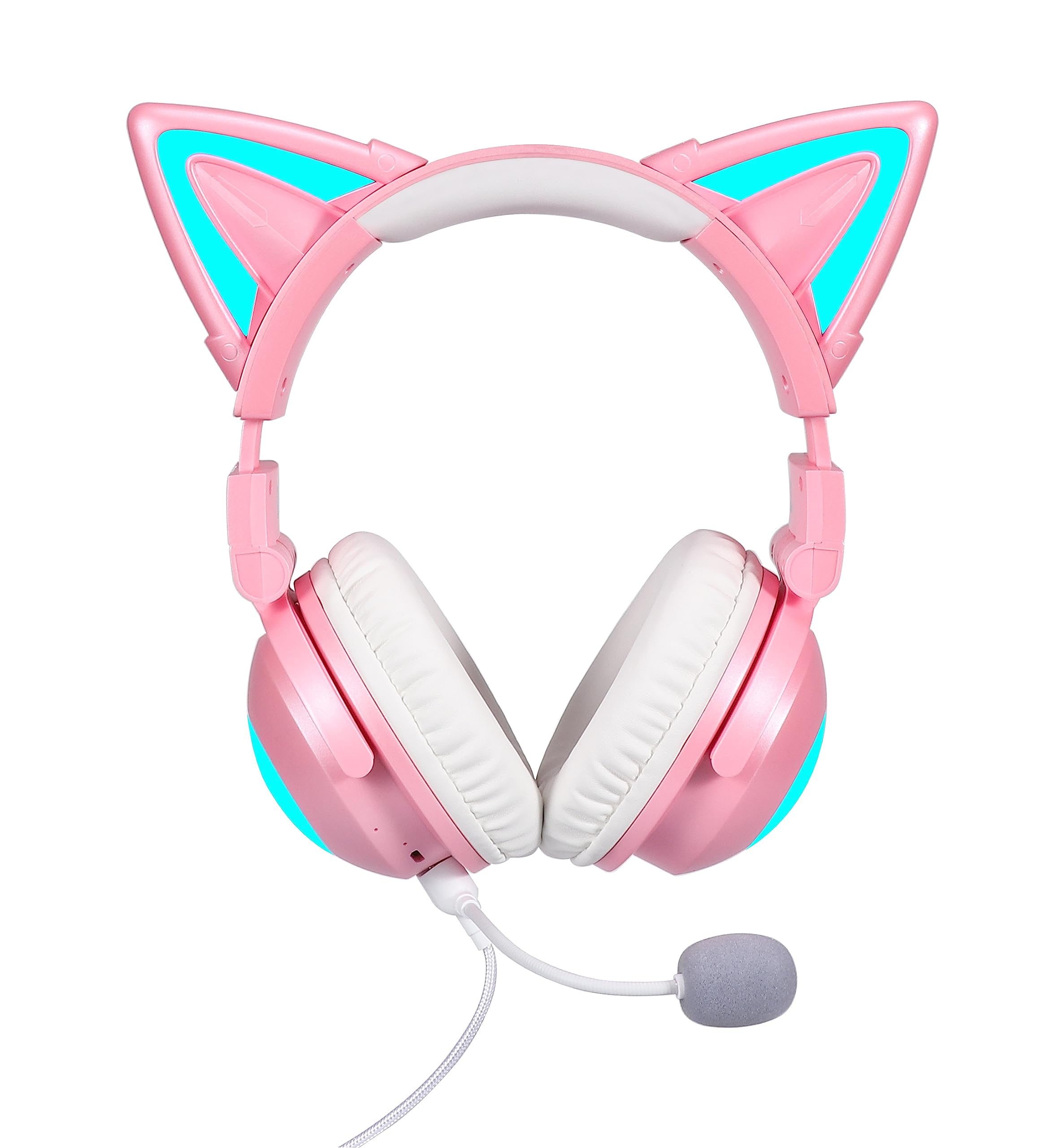 Wireless Cat Ear Headphones with 12 Color Changing LED Lights - Bluetooth & 3.5mm Wired Dual Mode (Pink) - Perfect for Gaming, Cosplay, Music Listening and Gift Giving