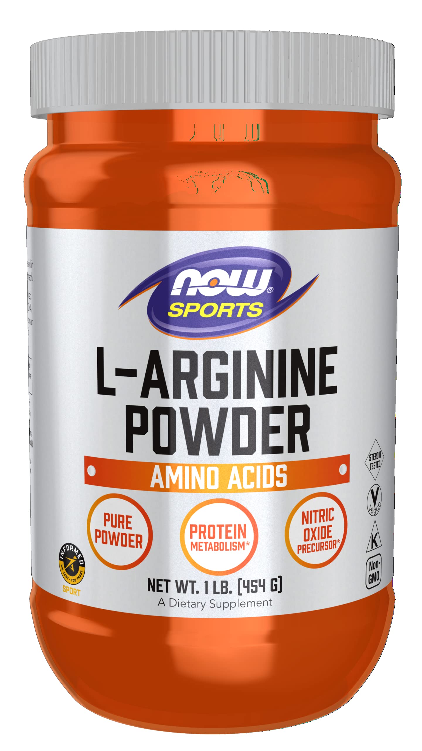 NOW Sports Nutrition L-Arginine Powder 1 lb - Nitric Oxide Booster & Amino Acid Supplement for Muscle Growth, Workout Performance & Heart Health - Unflavored Pure Powder for Smoothies & Pre-Workout Drinks
