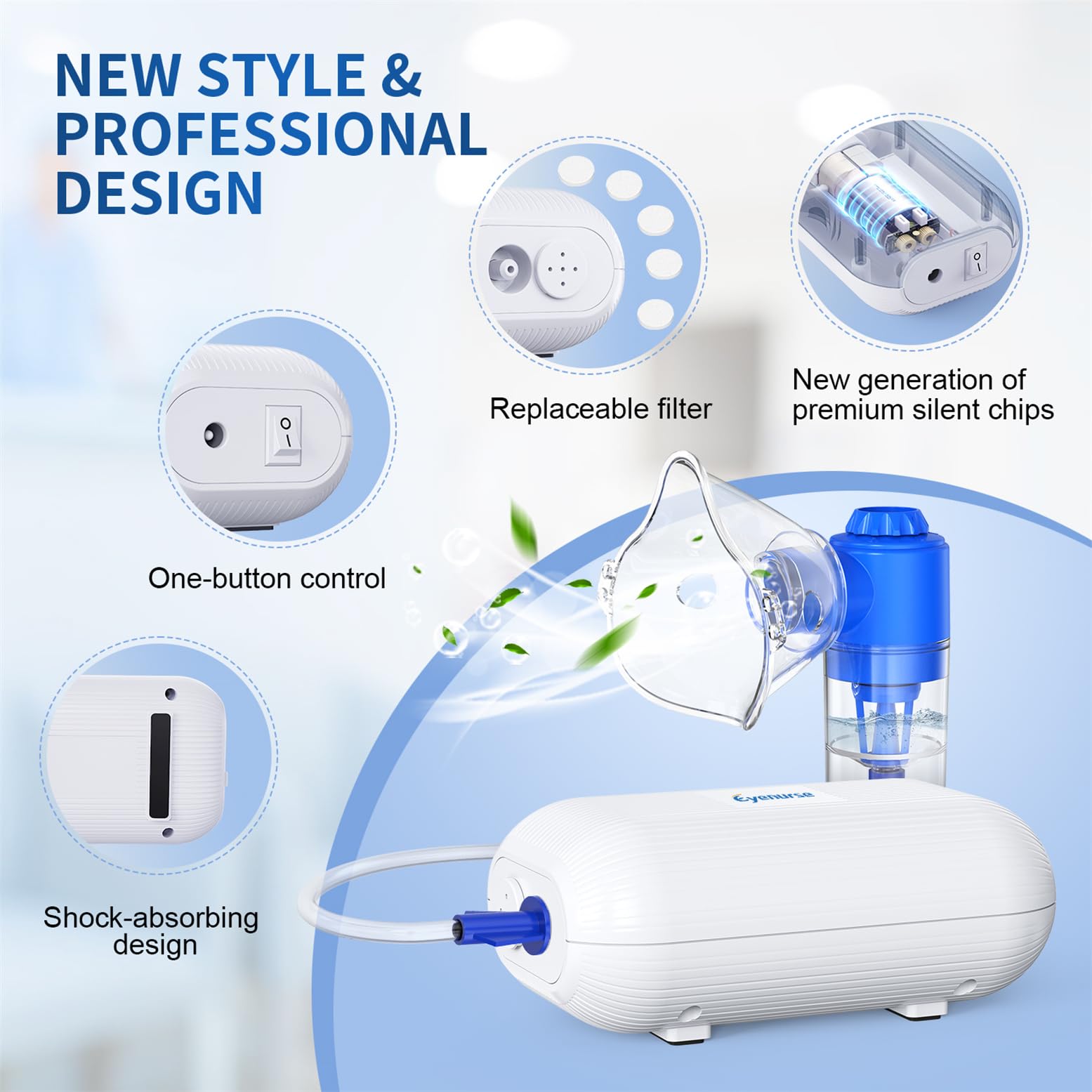 Portable Nebulizer Machine for Adults & Kids - Quiet Breathing Treatment with Mouthpiece & 2 Masks - Complete Nebulizer System with Tubing Kit - Ideal for Home Use, Travel & Asthma Relief