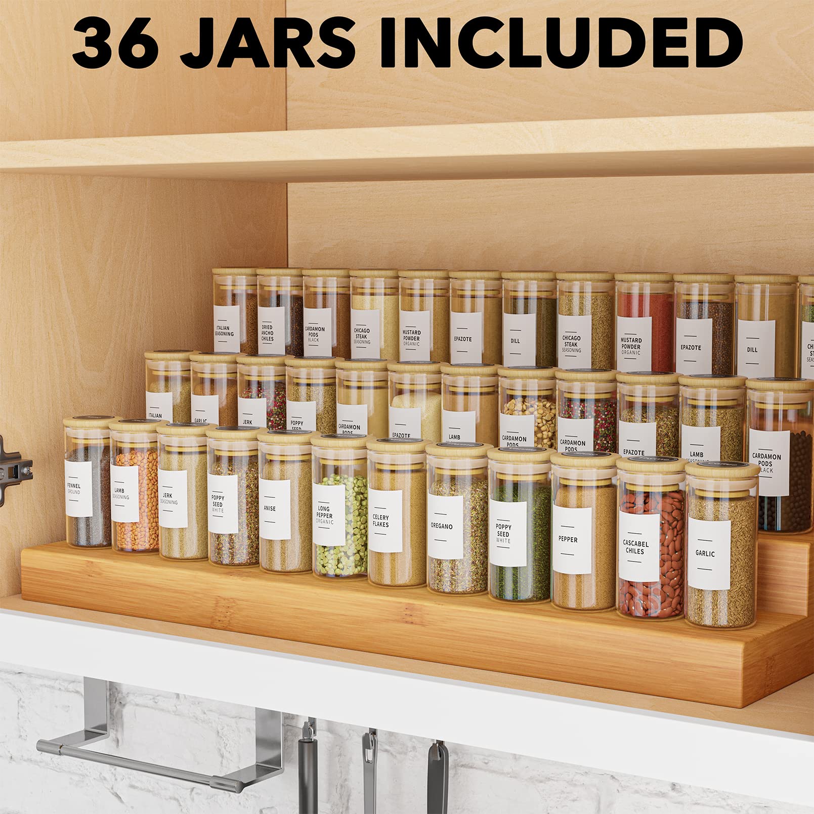 SpaceAid 36-Piece Empty 4oz Glass Spice Jars with Bamboo Lids & Labels - Minimalist Farmhouse Spice Containers with Funnel - Perfect for Kitchen Spice Rack, Pantry Organization & DIY Seasoning Storage - Ideal for Home Chefs, Meal Prep & Gift Giving