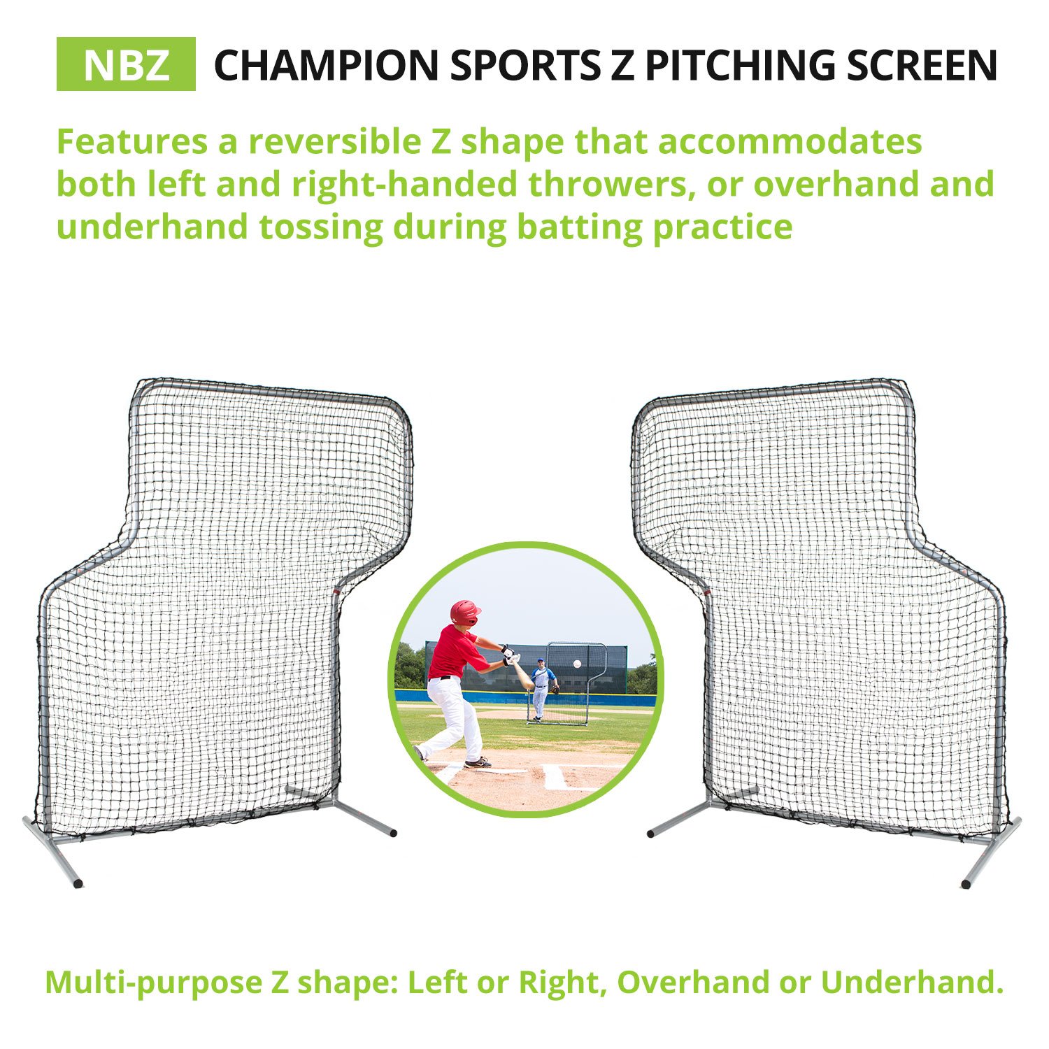 Champion Sports Z Baseball Pitching Screen - Professional Training Net for Baseball & Softball Practice | Portable Backstop for Pitching, Batting & Fielding Drills | Perfect for Backyard, Field & Team Training