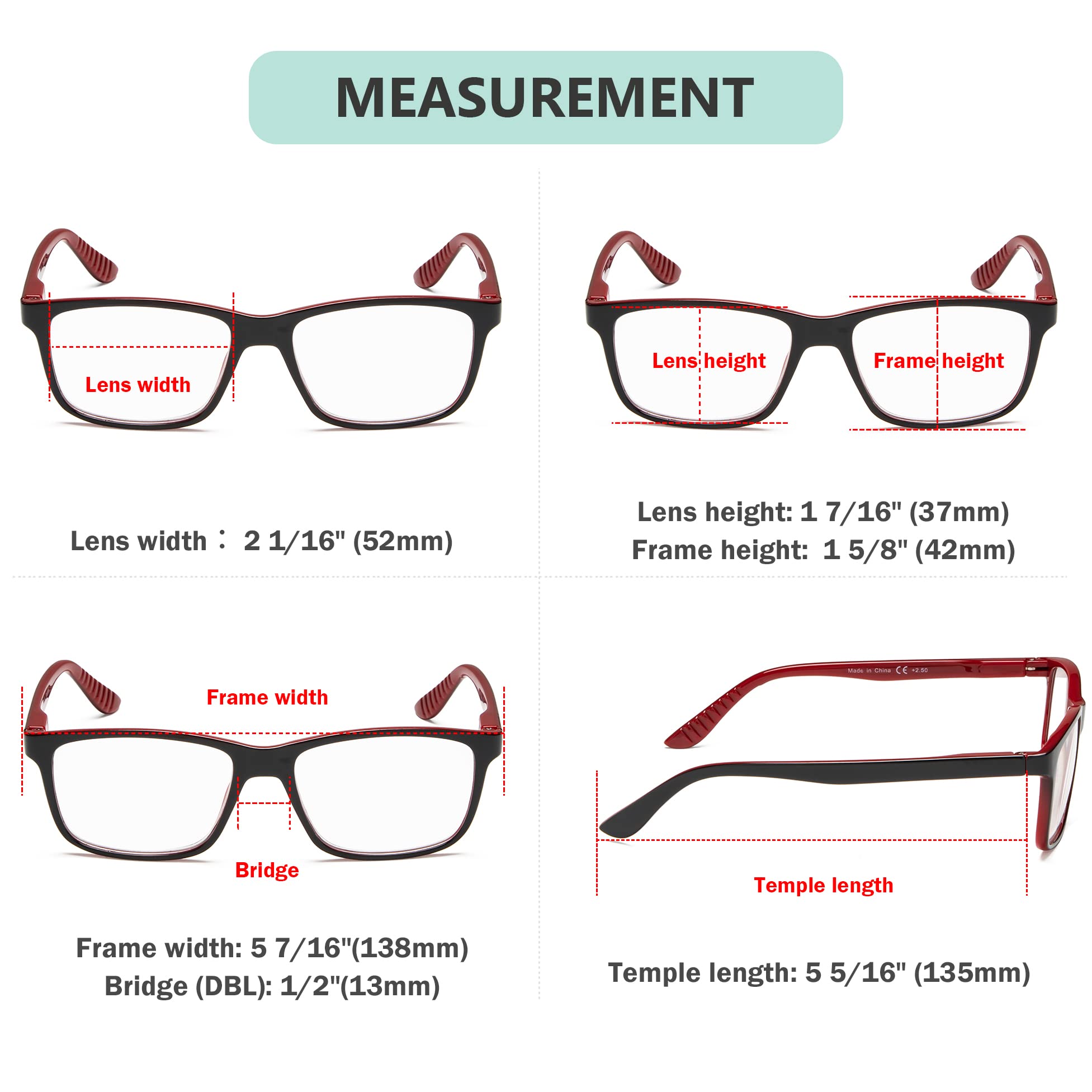 Eyekepper Photochromic Transition Reading Glasses for Women & Men - Red Frame +2.50 Strength - Indoor/Outdoor Light Adaptive Lenses for Reading, Driving & Daily Use