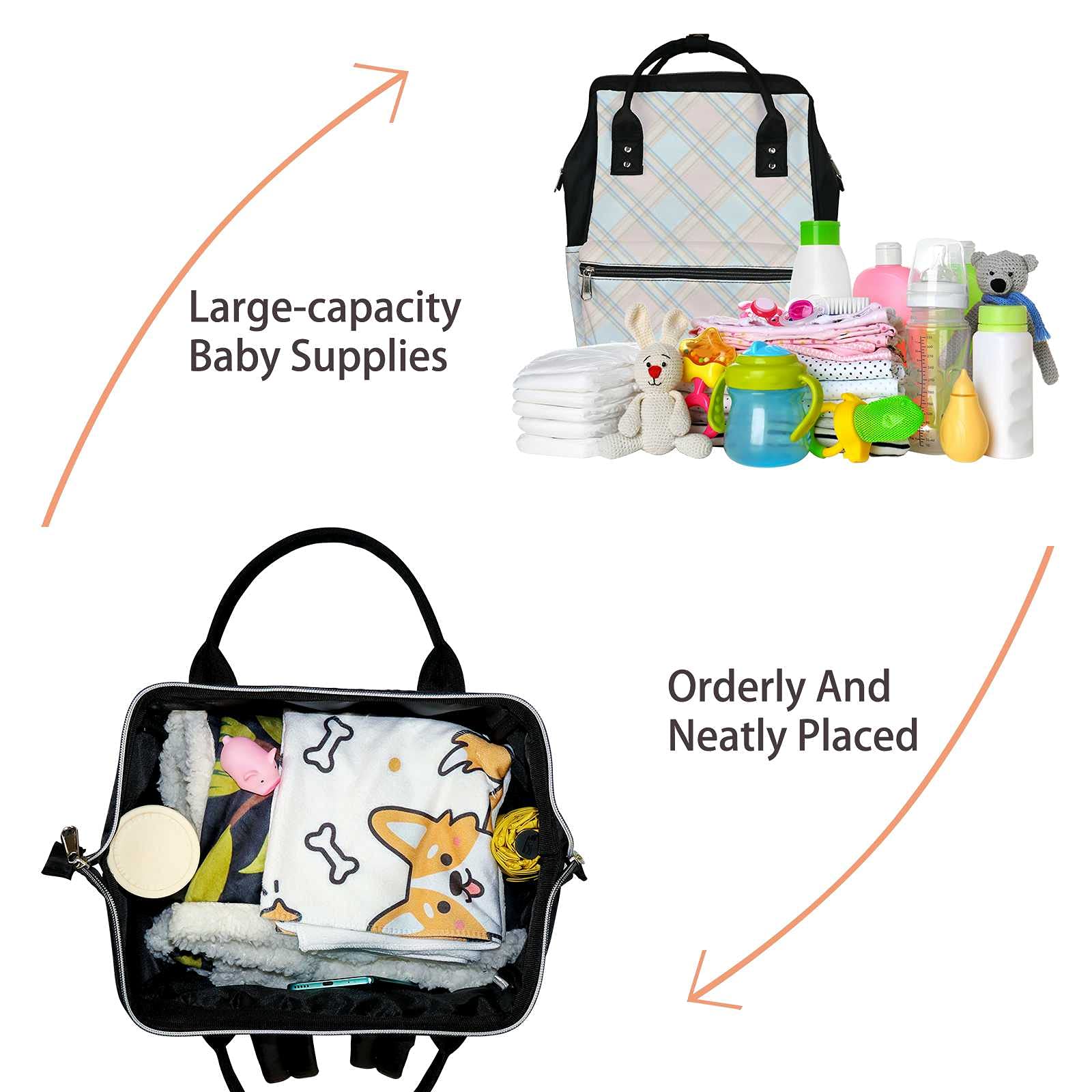 Multifunctional Waterproof Diaper Backpack - Large Capacity Baby Nappy Bag for Travel, Nursing & Outings | Light Pink & Blue Square Diagonal Stripes Design | Perfect for Moms on the Go, Daycare & Family Trips