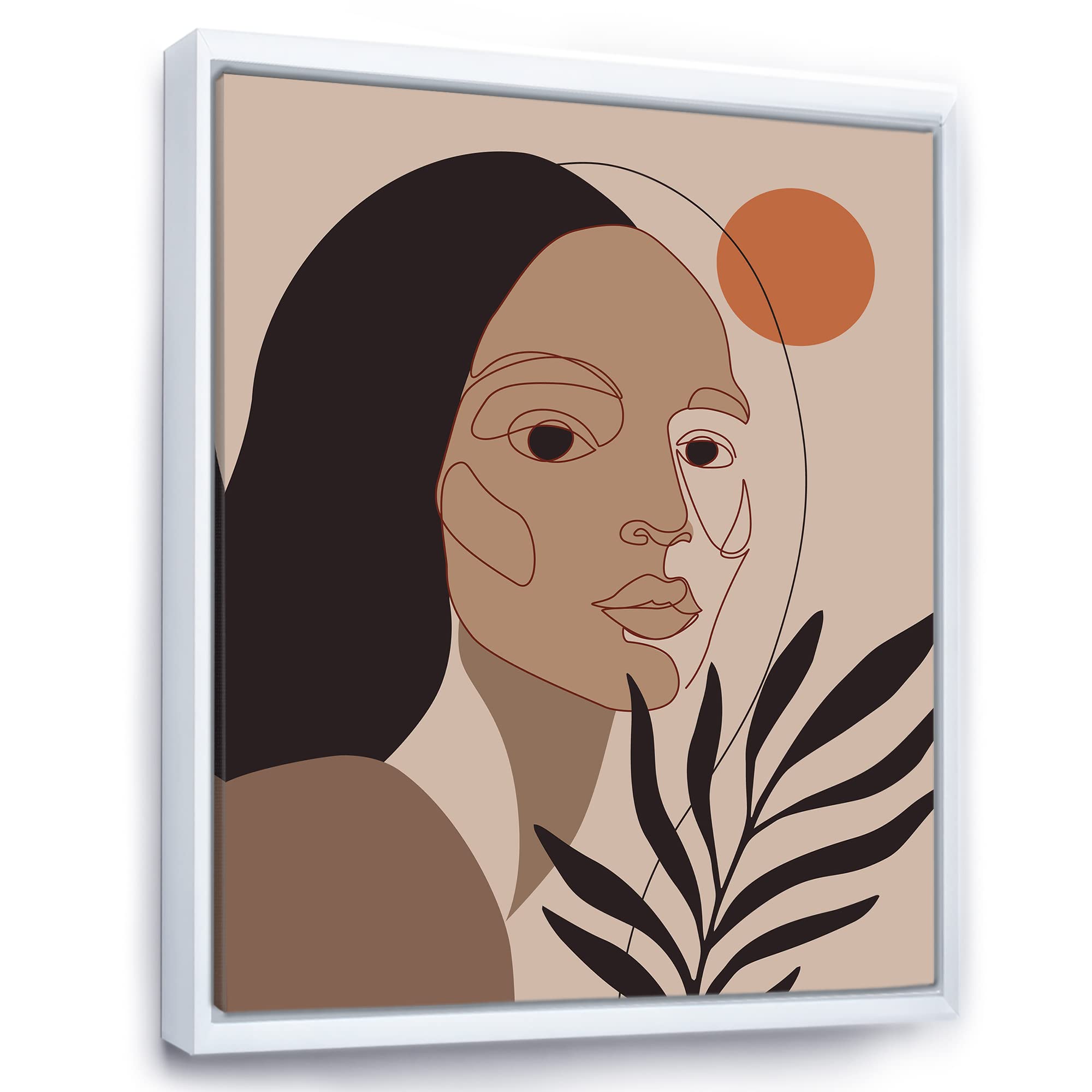 Retro Minimalist Young Woman Portrait - Modern Framed Canvas Wall Art Print for Living Room, Bedroom & Office Decor