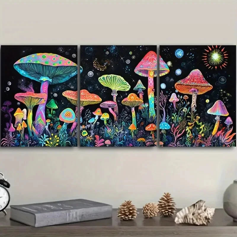 3-Piece Luxurious Mushroom Garden Wall Art Set - Framed Canvas 40x60cm - High Quality Print - 100% Australian Made - Ready to Hang - Perfect for Living Room, Bedroom & Office Decor