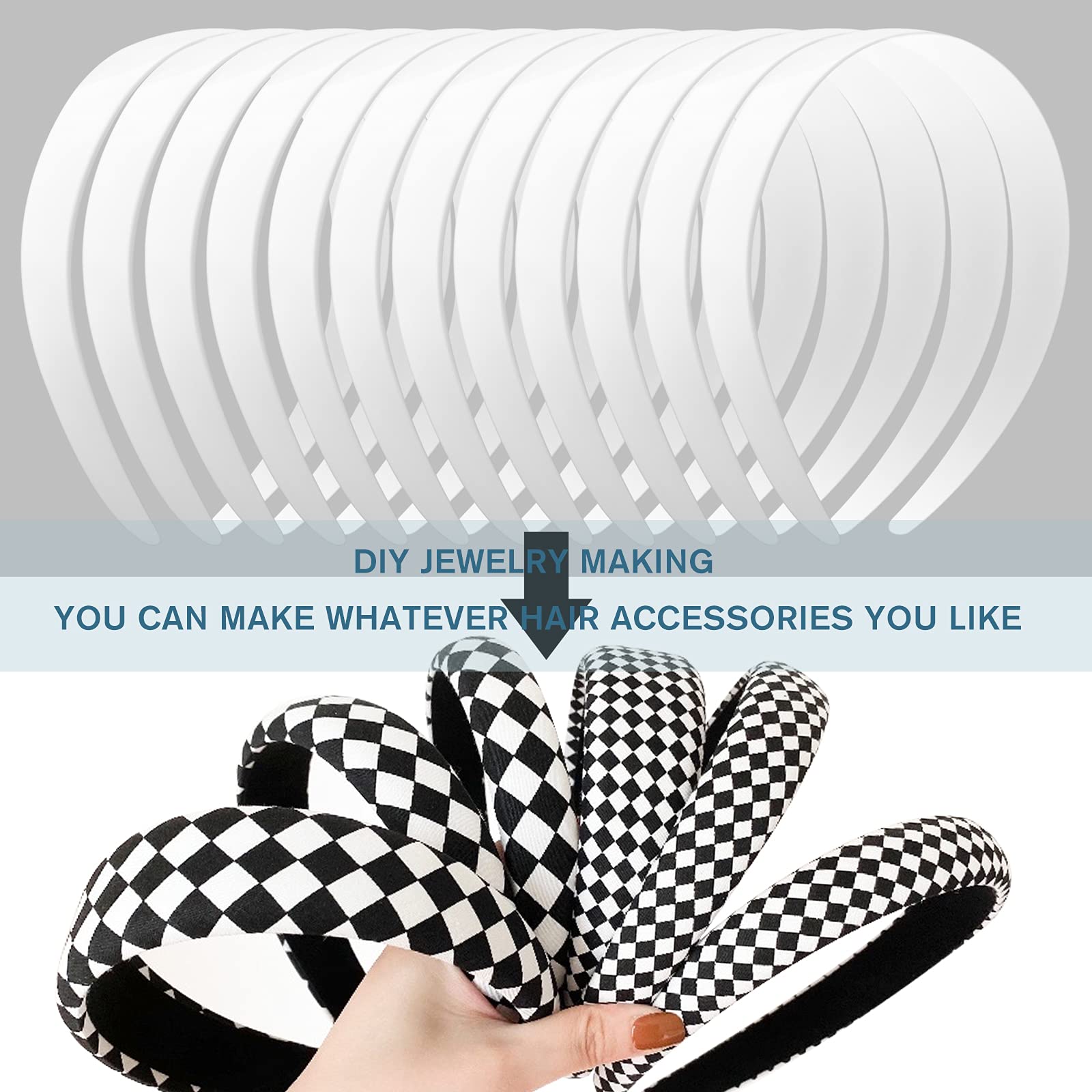 12 Pack White Plastic Headbands for Women & Girls - 1 Inch Wide No Teeth Plain Hair Bands for DIY, School, Work & Everyday Use