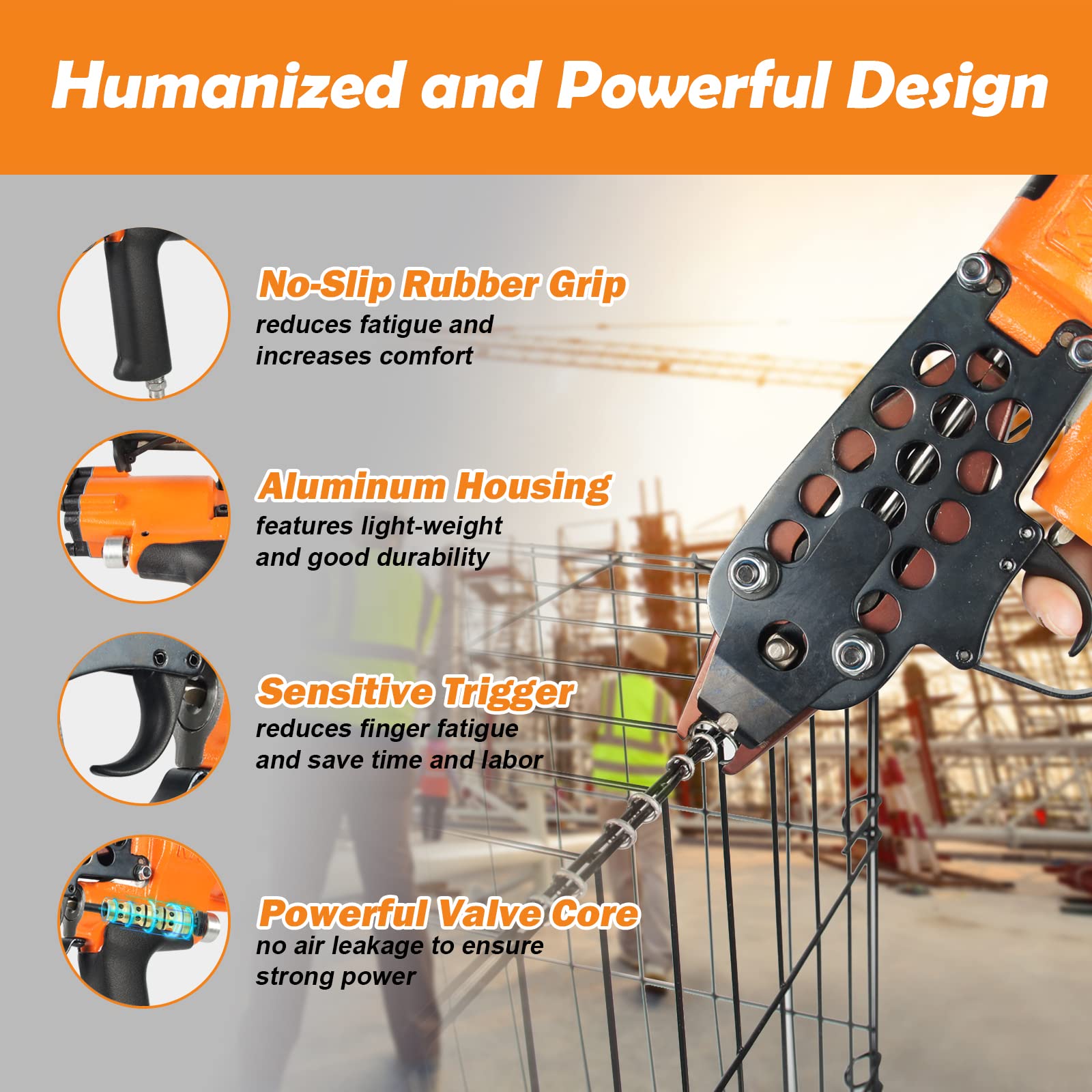 **K-SC760 16 Gauge 1/2-Inch Pneumatic Hog Ring Gun – Automatic Hog Ring Pliers for Fencing & Cages – 3.0-4.8mm Closure Diameter – Heavy-Duty Hog Ring Tool for DIY, Upholstery & Wire Mesh Projects**