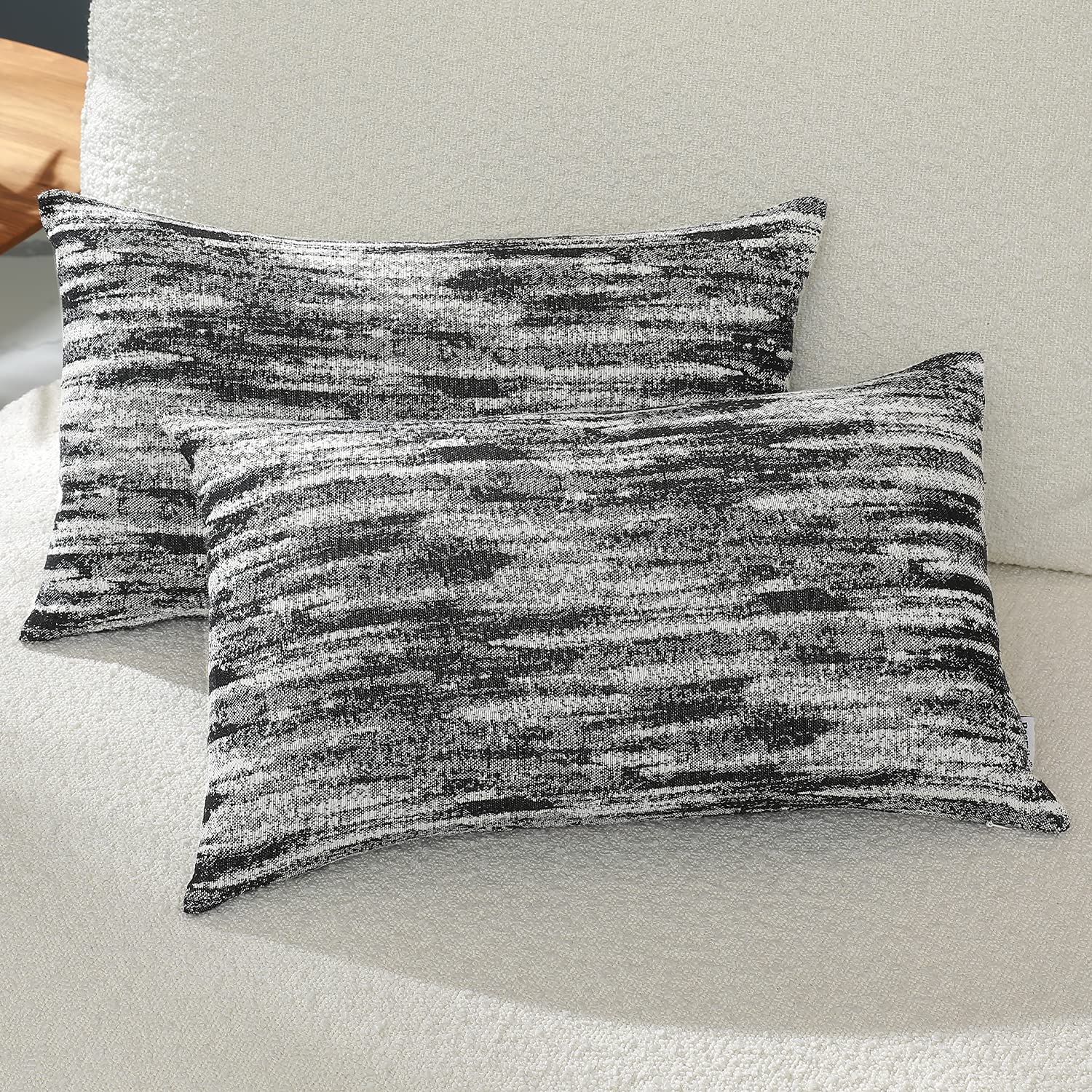Peamild Set of 2 Farmhouse Lumbar Pillow Covers 12x20 - Modern Embroidered Double-Sided Decorative Throw Pillows for Sofa, Living Room, Bedroom - Black & Cream Accent Pillow Covers for Home Decor