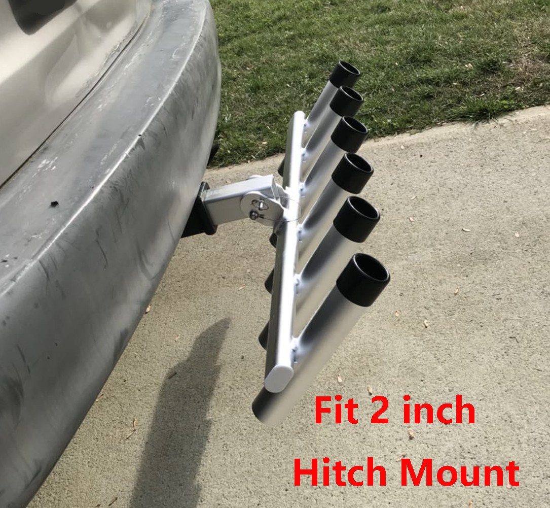 Brocraft Hitch Mount 6 Pole Fishing Rod Holder - Heavy Duty Truck Rod Rack for Pickup & SUV - Perfect for Beach, Lake & River Fishing Trips