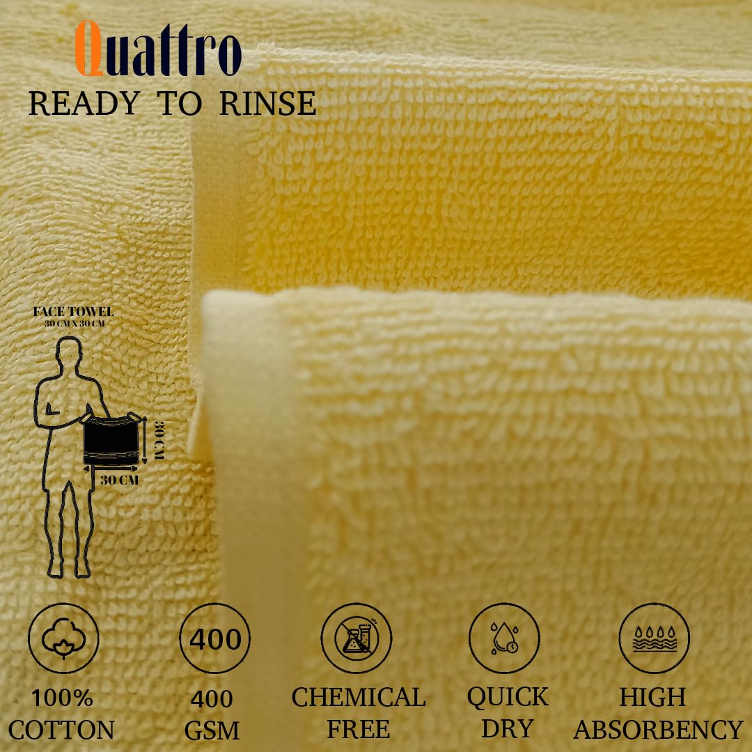 Regency India’s Quattro Premium 100% Cotton Face Towels - 400 GSM, 30x30 Inches, Ultra Soft & Highly Absorbent - International Quality Standards (Pack of 6, Pink & Yellow Combo) - Perfect for Gym, Spa, Travel & Daily Skincare Routine