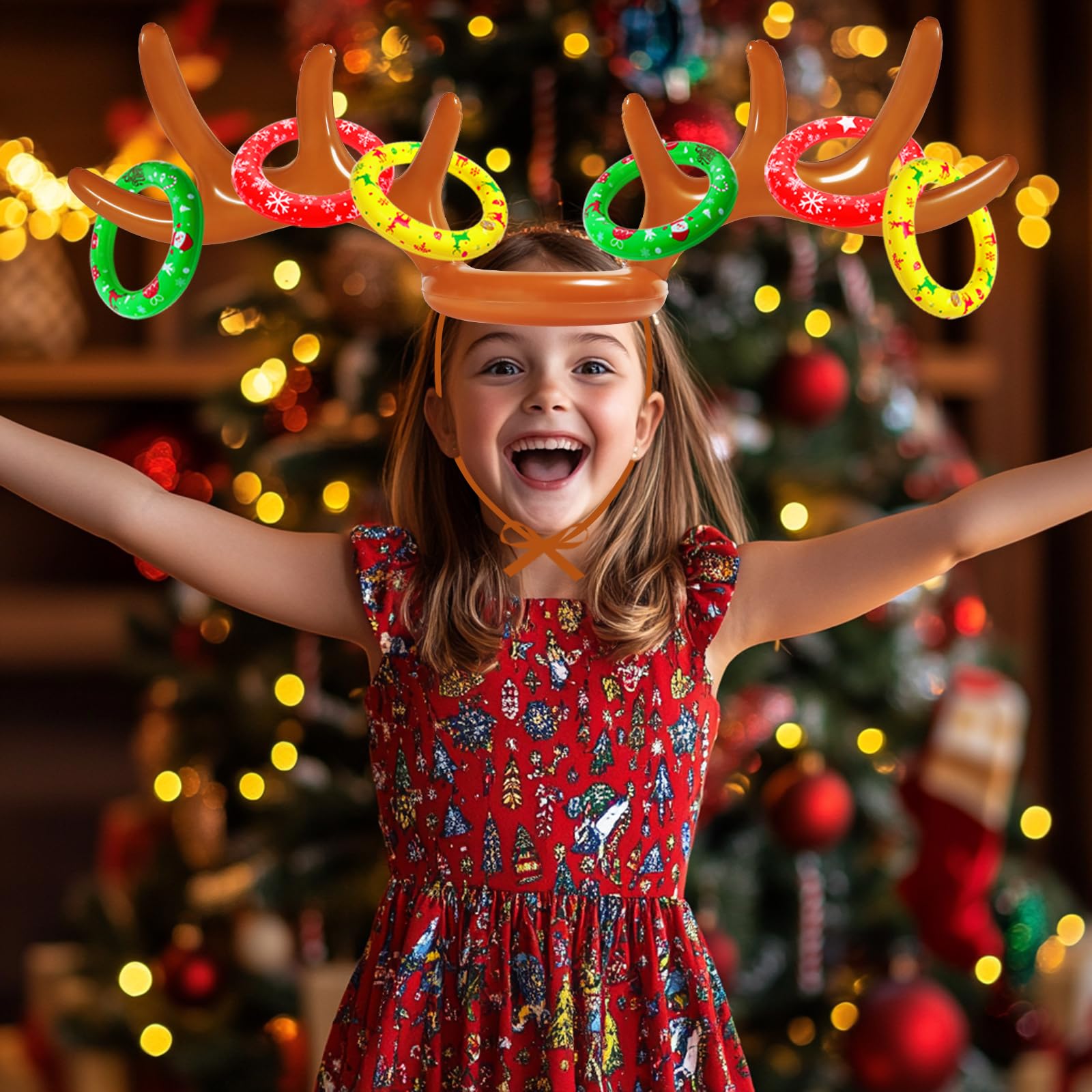 Fun Inflatable Reindeer Antler Ring Toss Game Set - Christmas Party Games for Family & Friends, Holiday Indoor/Outdoor Activities for Kids & Adults - Perfect for Xmas Gatherings, Office Parties & Festive Events