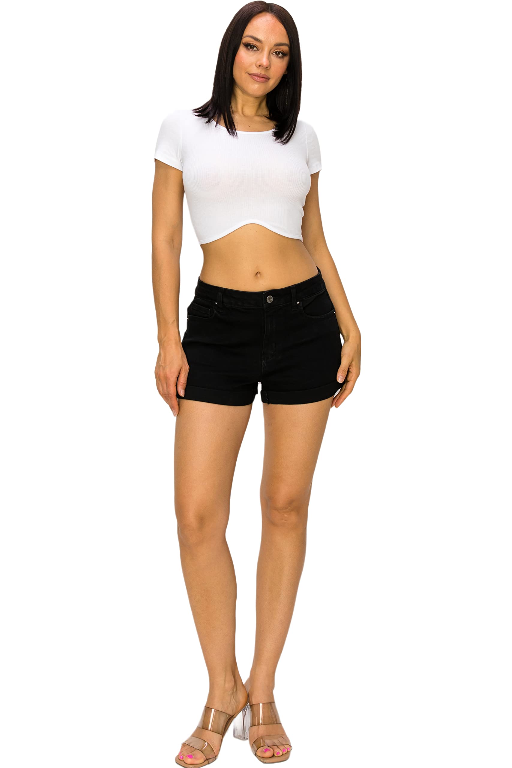 Women's High Waisted Stretch Denim Jean Shorts - Comfortable Casual Distressed Denim Shorts for Summer Outfits, Beach Vacations & Street Style