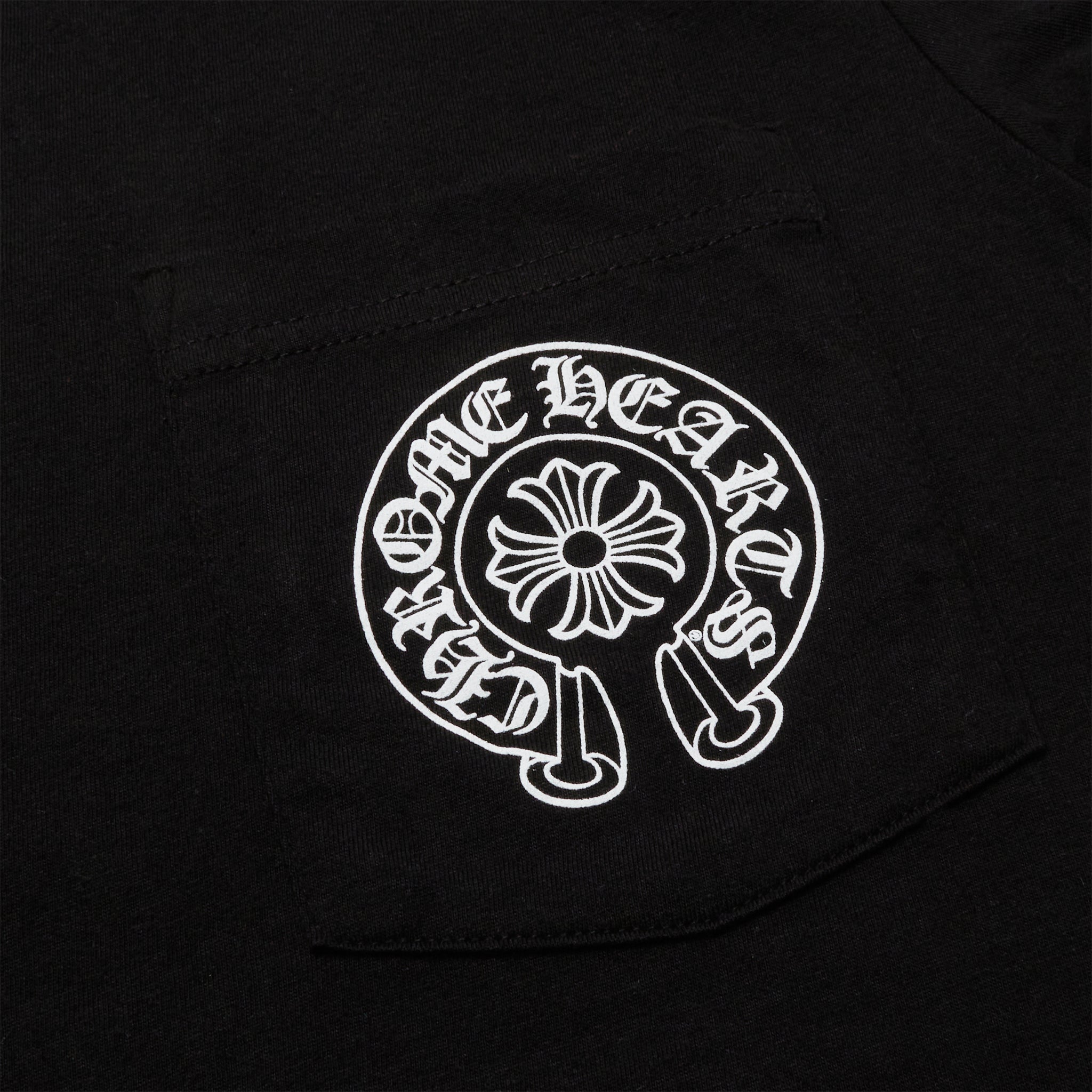 Chrome Hearts Horse Shoe Pocket Logo Black T-Shirt for Men | Gothic Streetwear Fashion | Perfect for Casual Wear, Concerts & Night Out