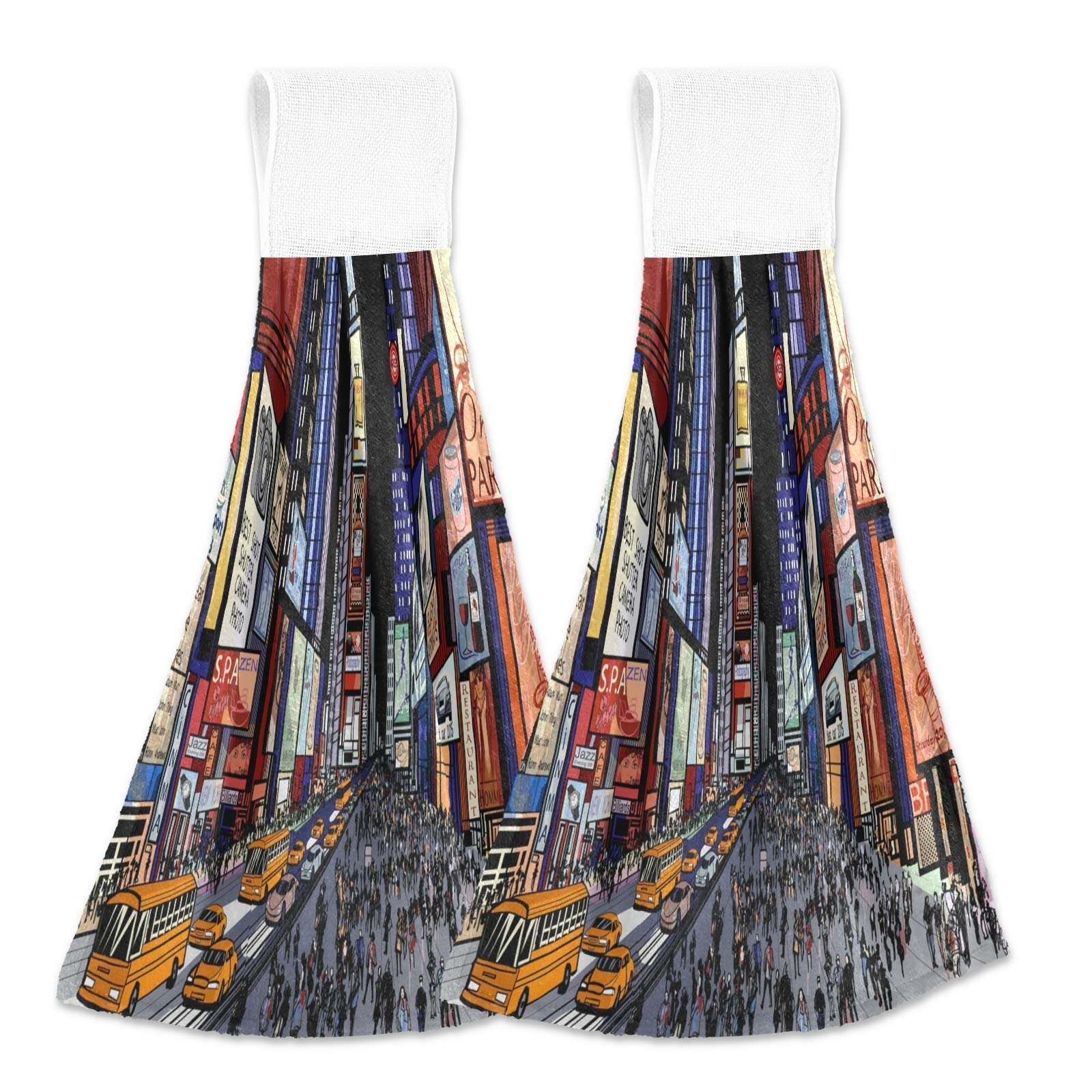 ATTX Set of 2 TIME Square Hanging Tie Towels - Ultra Absorbent Soft Coral Velvet Kitchen Hand Towels & Dish Wipe Cloths for Kitchen, Bathroom, and Dining Room Cleaning