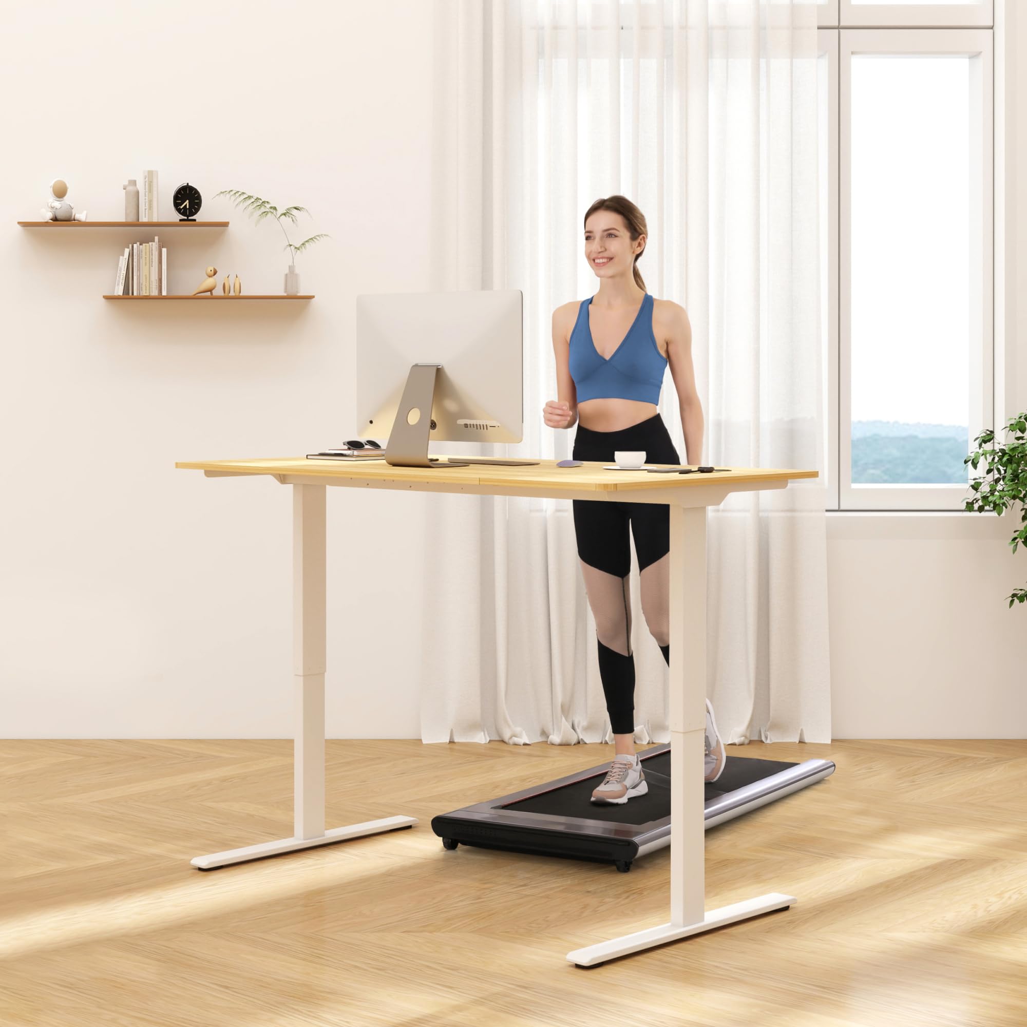 FLEXISPOT 40 x 24 Inch Adjustable Height Standing Desk - Maple Top & White Frame | Electric Sit Stand Workstation for Home Office, Gaming & Study | Ergonomic Computer Desk for Better Posture & Productivity