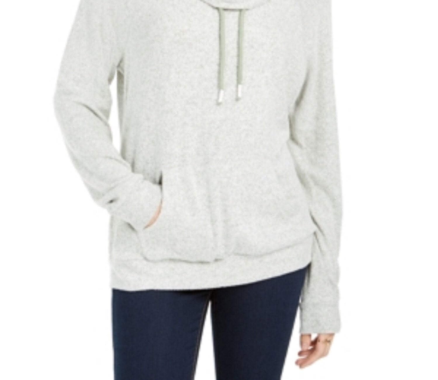 Ultra Flirt Juniors' Sherpa Lined Funnel Neck Sweatshirt - Cozy Green Pullover for Teens, Size Large - Perfect for Winter Outfits & Casual School Days