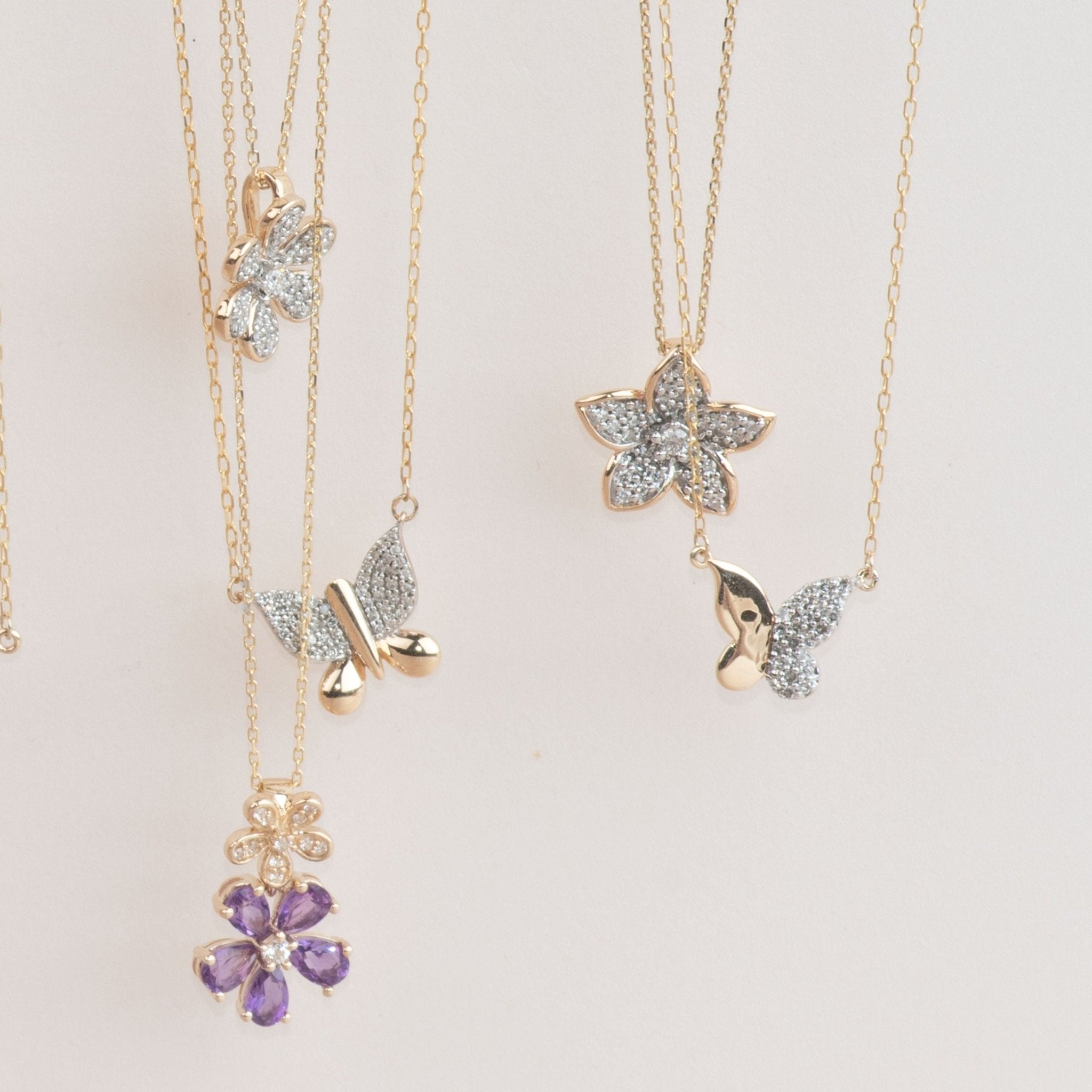 10k Yellow Gold Half Diamond Pave Butterfly Pendant Necklace - Elegant Jewelry Gift for Women, Perfect for Valentine's Day, Anniversary & Special Occasions