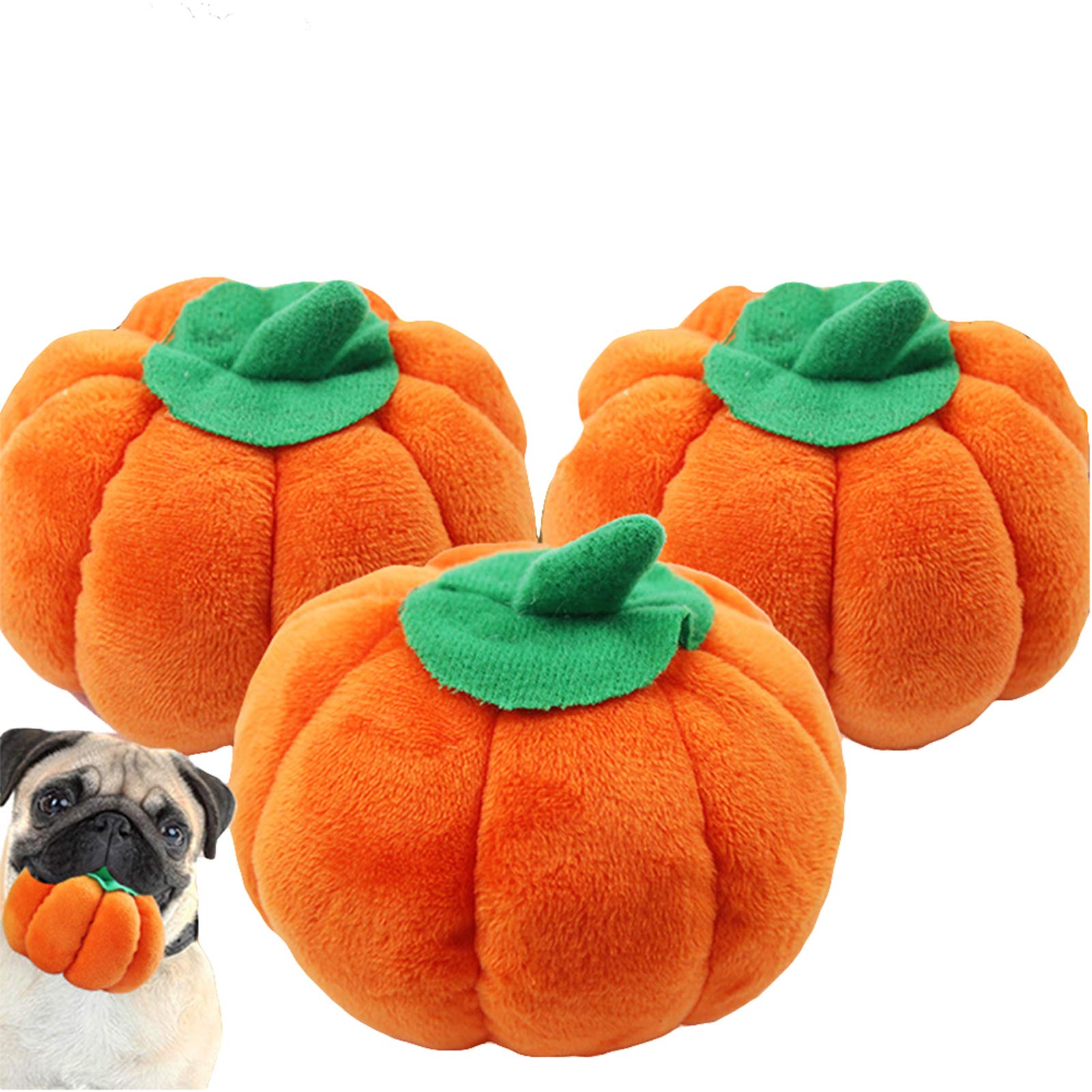 SEIS 3 Pack Pumpkin Dog Chew Toys - Squeaky Plush Pet Toys for Dogs & Cats - Halloween Puppy Teething Toy for Small Medium Large Breeds - Fun Interactive Playtime & Stress Relief for Pets
