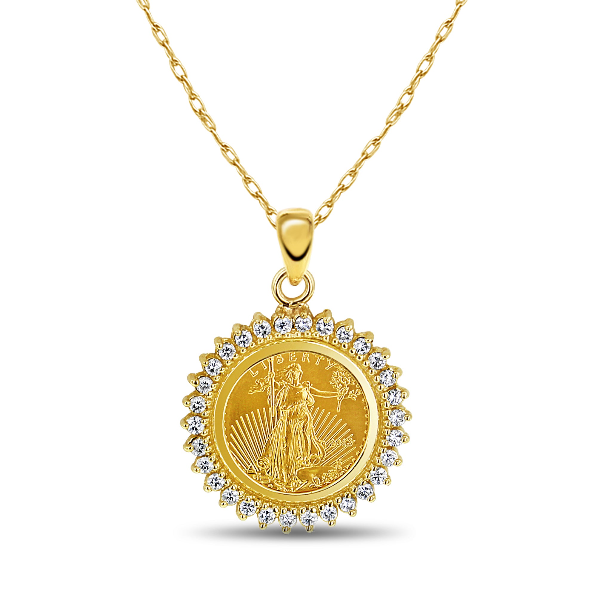 1/10OZ Fine Gold Lady Liberty Medallion with Diamond Halo - Perfect for Collectors, Gifts & Jewelry Making
