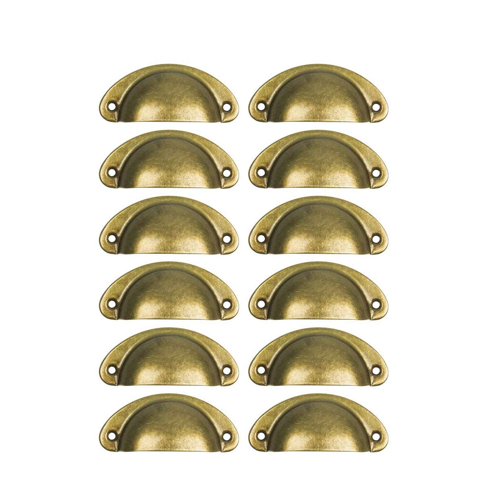Antique Half Round Shell Cup Pull Handles - 12PCS Cabinet Drawer Handles for Kitchen, Bathroom & Furniture (Vintage Style Hardware for Cabinets, Dressers & Home Decor)