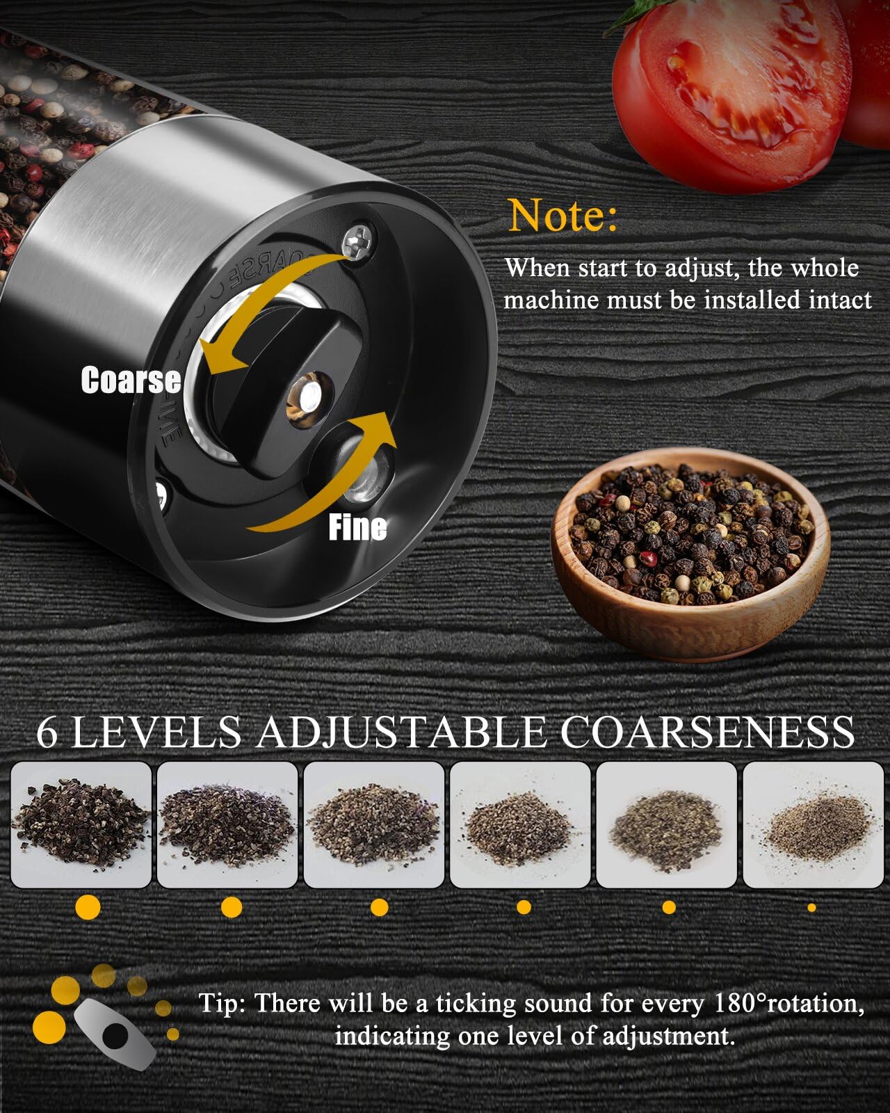 Upgraded Electric Salt and Pepper Grinder Set - Large Capacity Automatic Mills with Adjustable Coarseness, LED Light & Dual Charging Station - Stainless Steel Kitchen Gadget for Cooking, Dining & Home Use
