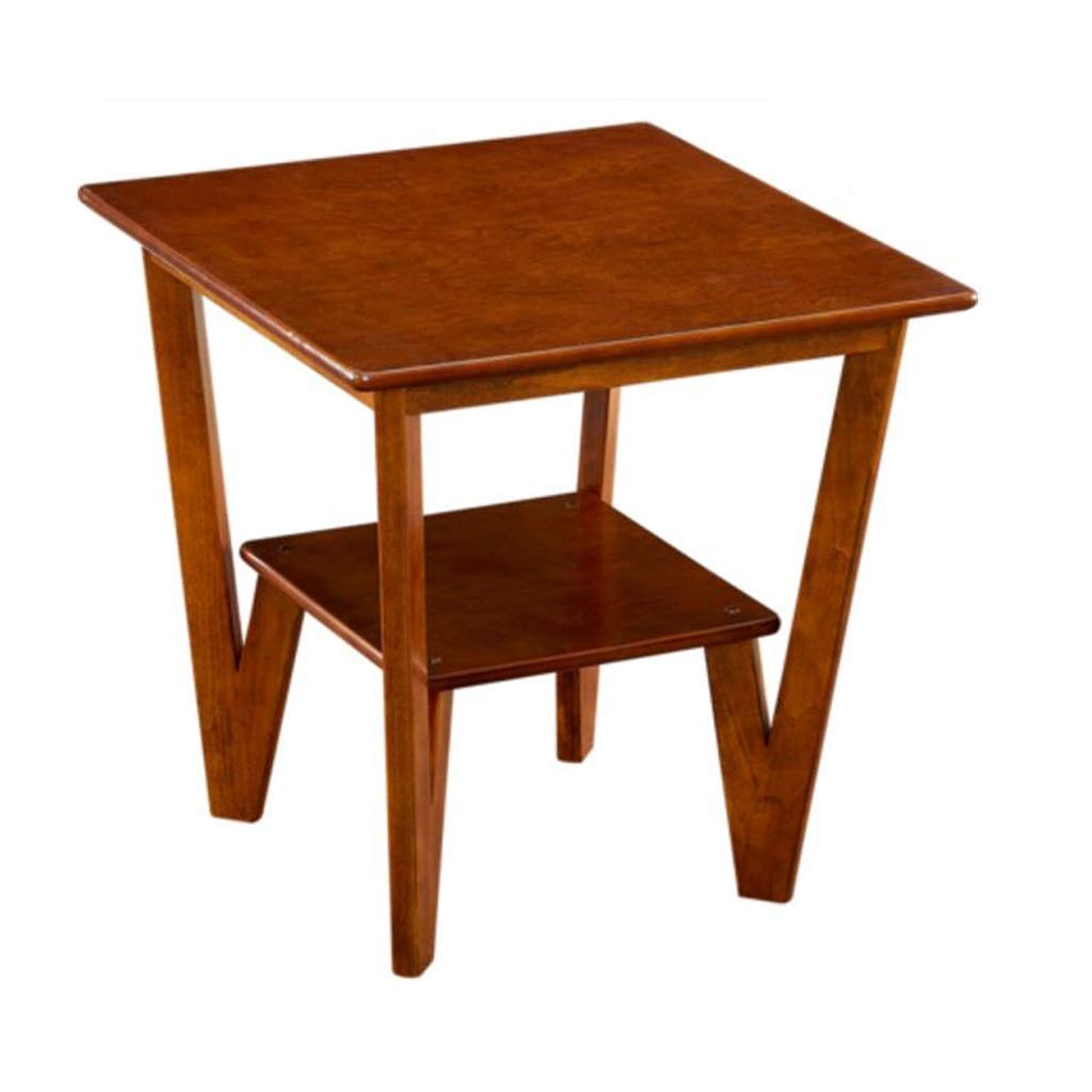 JYQ-SZRQ Double Layer Square Solid Wood Accent Table - Sofa Side Table, Coffee Table, Small End Table - 23 x 23 x 23 Inches (Walnut Finish) - Perfect for Living Room, Bedroom & Office Decor