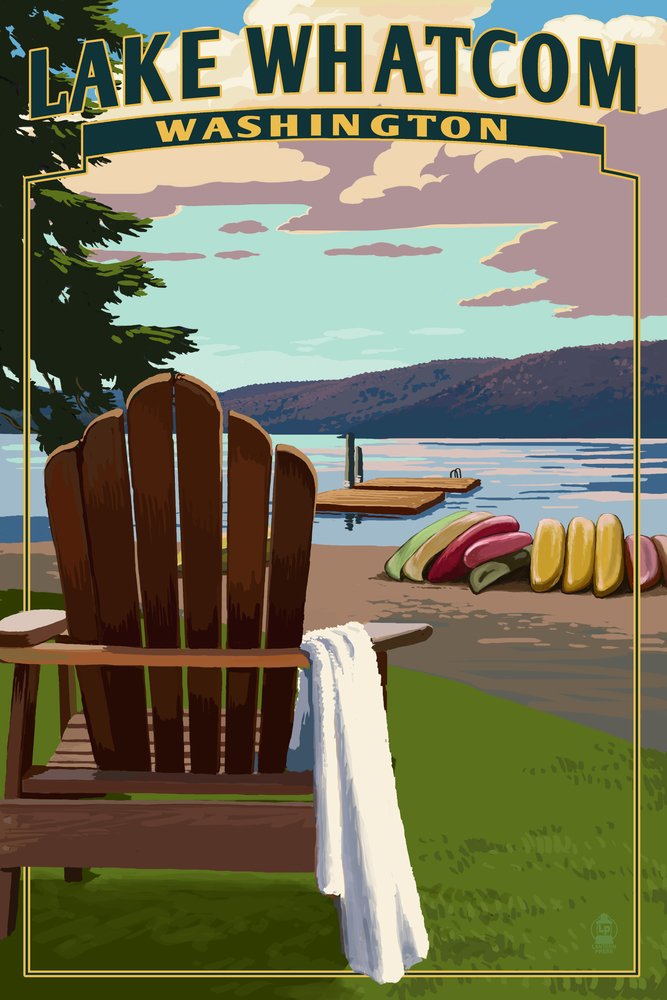 Premium Lake Whatcom Washington Adirondack Chairs - 16x24 Gallery Quality Metal Art, Aluminum Outdoor Decor for Patio, Garden & Backyard Relaxation