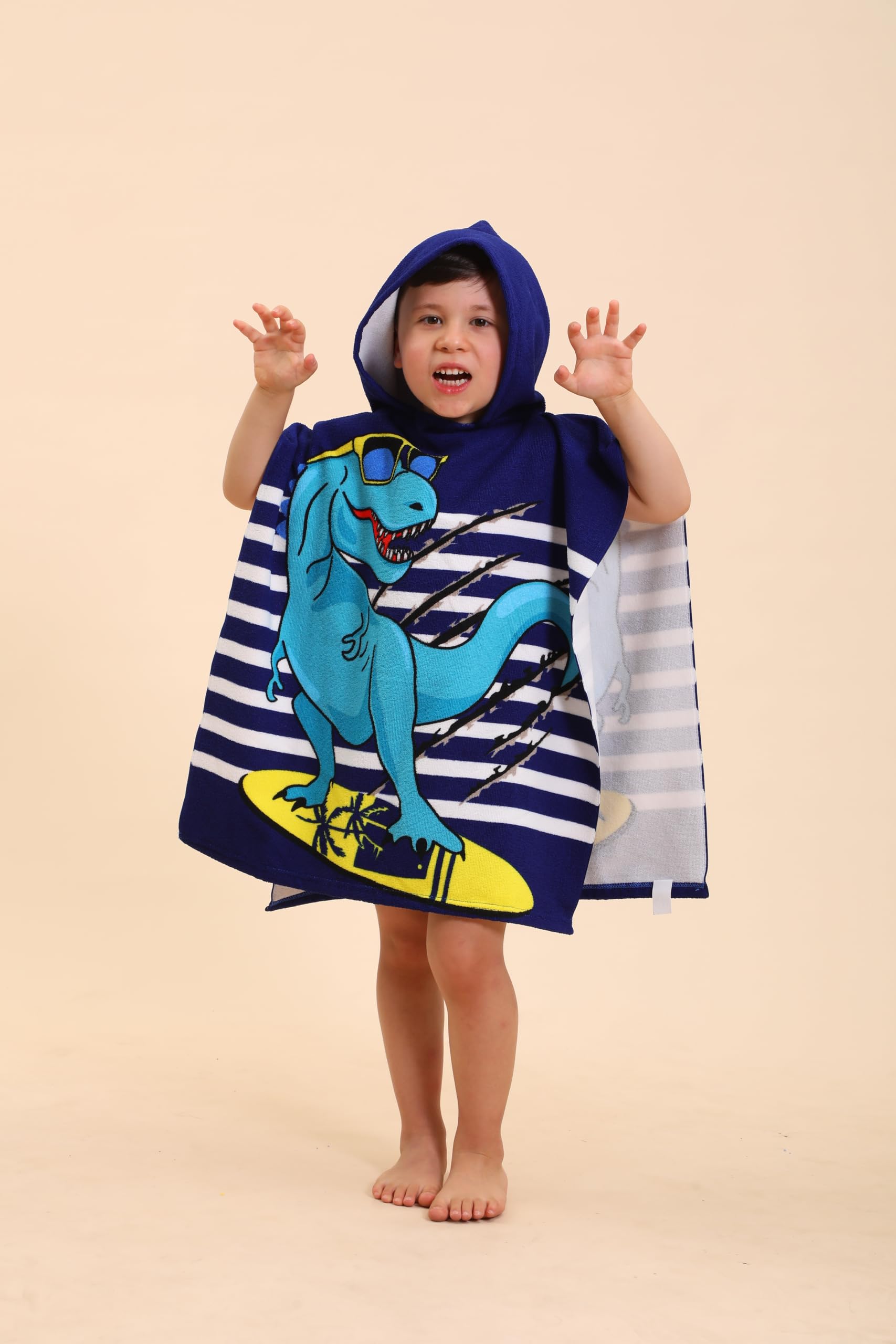 Dinosaur Hooded Towels for Kids - Soft & Absorbent Poncho Beach Towels for Boys & Girls (Ages 2-10) | Swim, Pool & Bath Time Essentials | Fun Wearable Towel Robes for Toddlers & Children