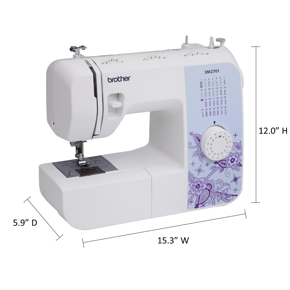Brother XM2701 Lightweight Sewing Machine with 27 Built-in Stitches & 6 Presser Feet - Perfect for Beginners, Quilting, Dressmaking & DIY Projects