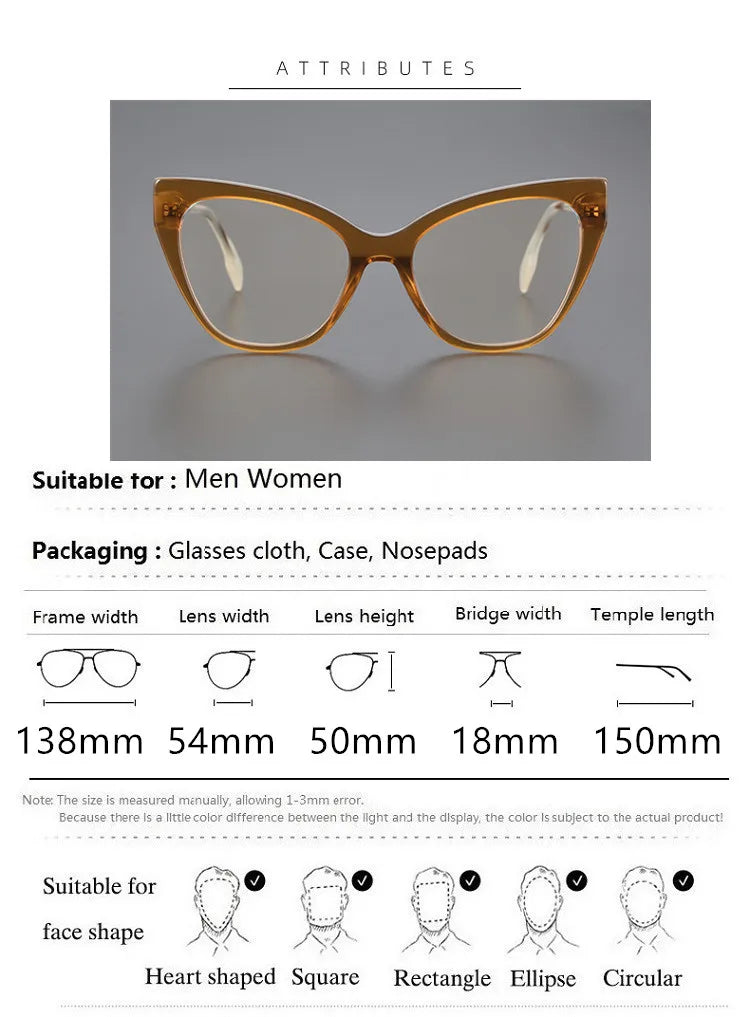 Aimee Unisex Full Rim Square Cat Eye Thick Acetate Eyeglasses 2629 - Stylish Retro Frames for Men & Women - Perfect for Reading, Work, and Fashion Accessories