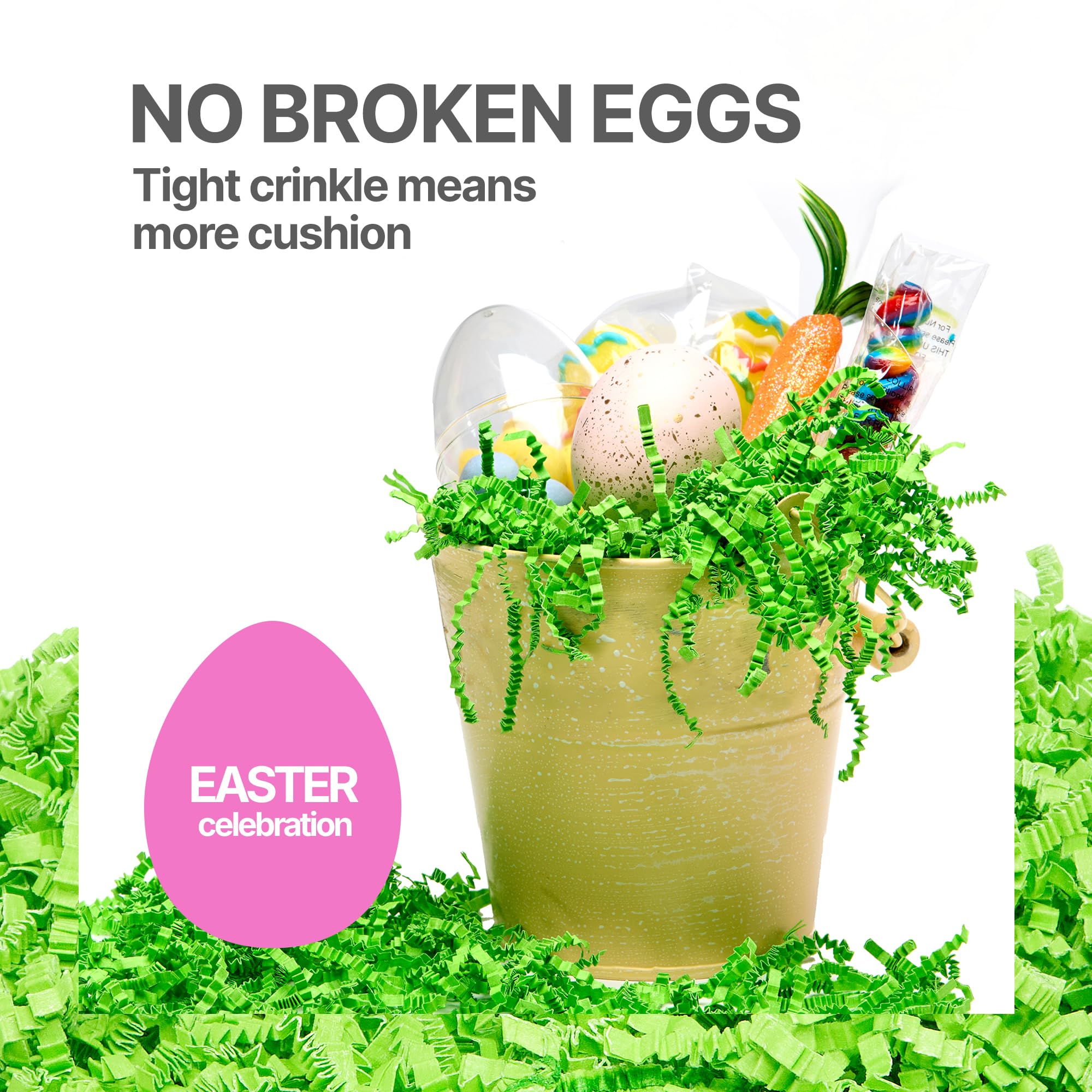 FRILLZ Crinkle Cut Paper Shred Filler - 1 Pound Lime Green Gift Basket Filling for Birthday, Wedding, Anniversary & Easter - Perfect for Gift Wrapping, Package Protection & Decorative Displays