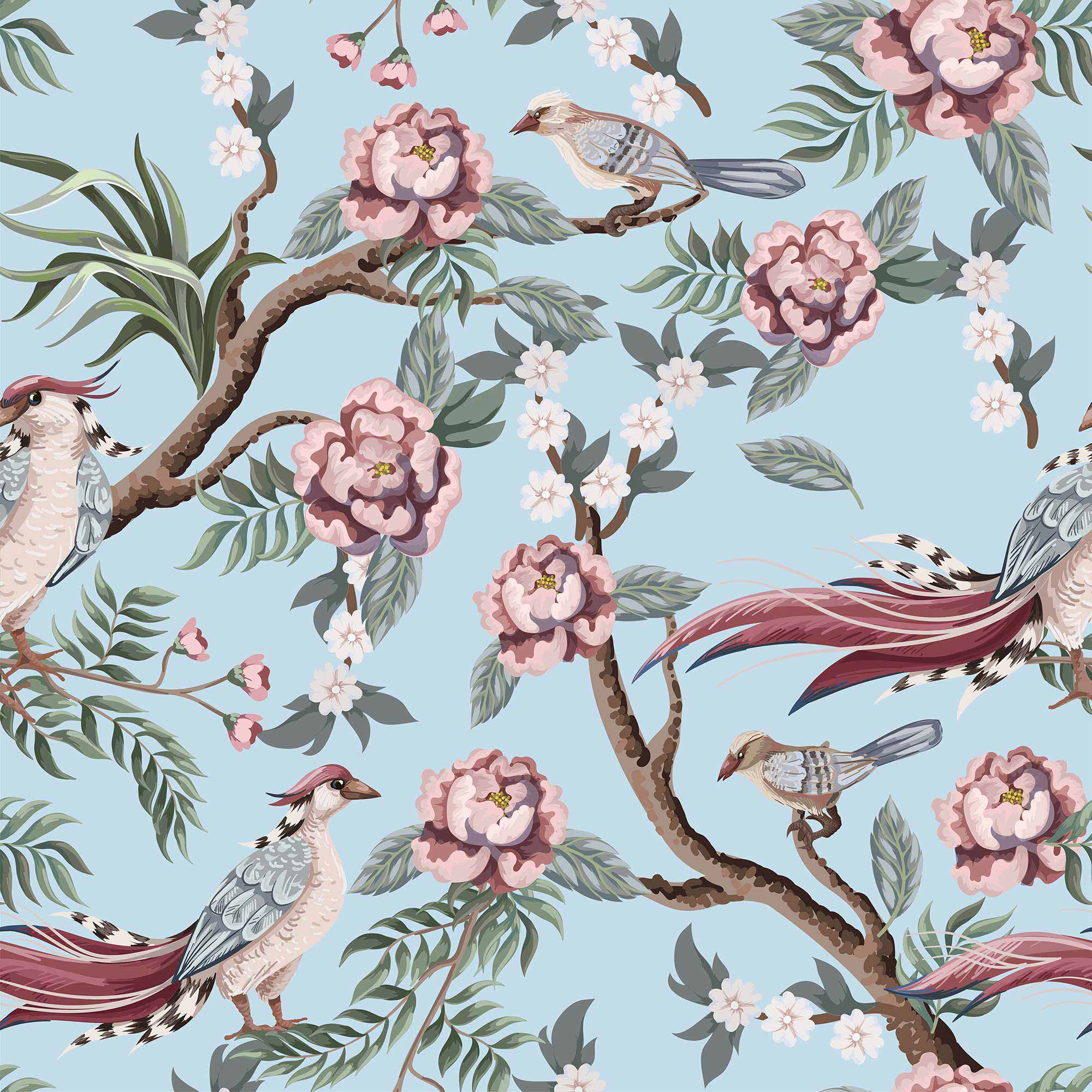 Blue Botanical Peel and Stick Removable Wallpaper - Self-Adhesive Decorative Wall Covering for Home & Office Decor - Perfect for Bedrooms, Living Rooms, and Accent Walls