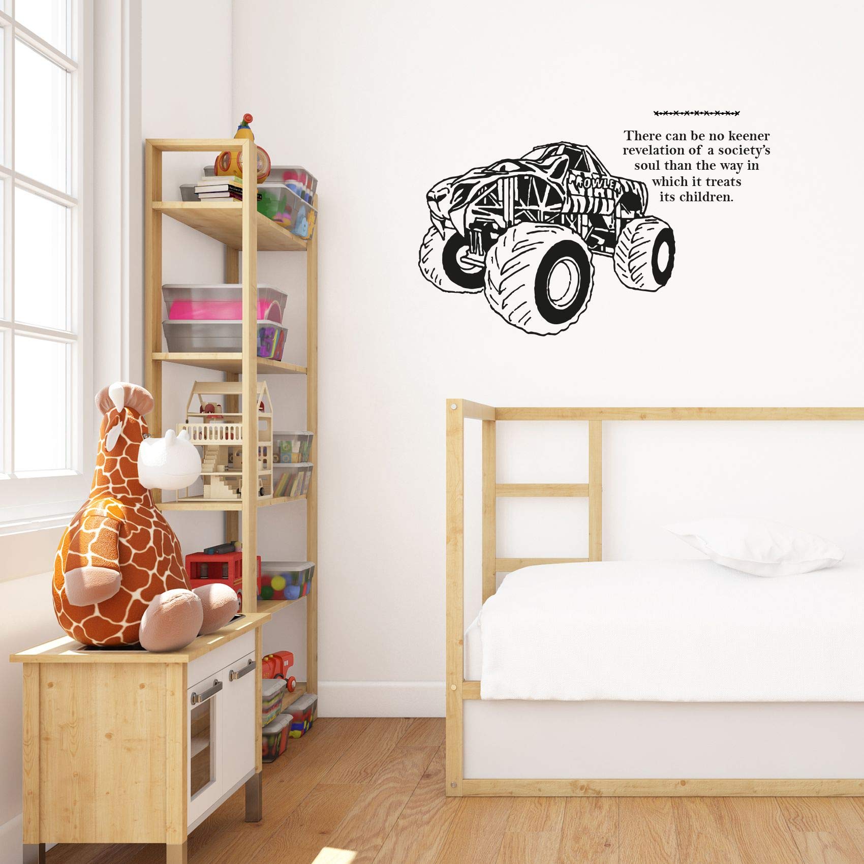 Monster Truck Toy Car Wall Sticker Decal - 18x20 Inch Vinyl Wall Art for Kids Room, Bedroom, Nursery & Kindergarten - Fun Home Decor Stickers for Boys & Girls - Perfect for Playrooms, Classrooms and Children's Bedroom Decor