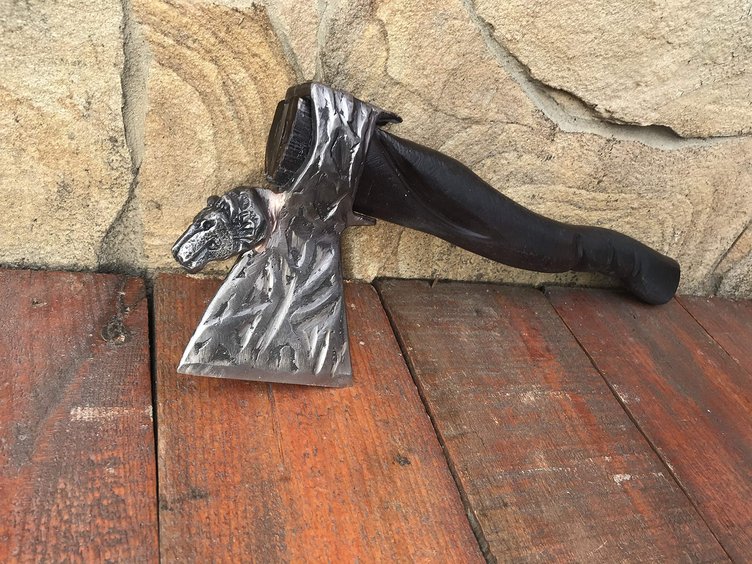 Wolf Head Axe - Handmade Viking Battle Axe with Wolf Engraving - Perfect for Cosplay, LARP, Medieval Reenactment & Outdoor Survival