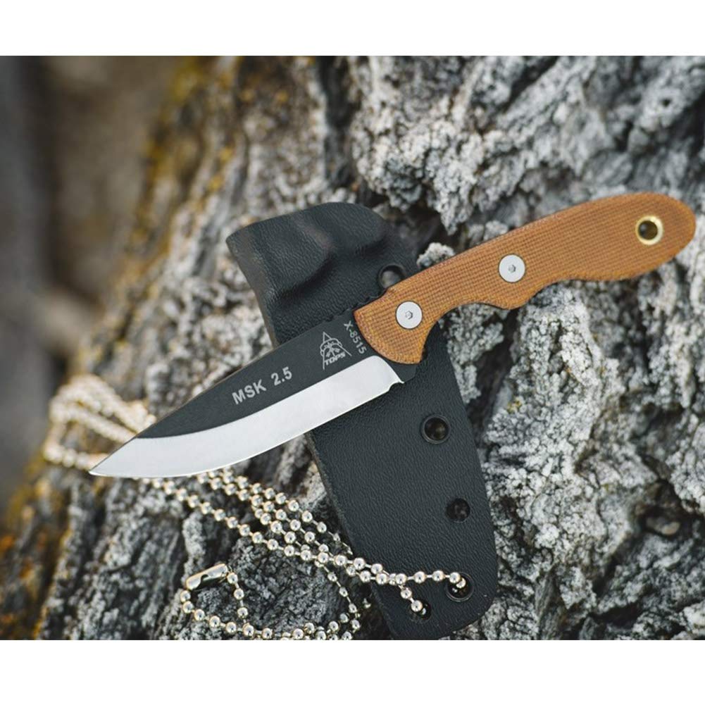 TOPS Knives Mini Scandi 3 Inch Drop Point Fixed Blade Knife - MSK-2.5 | Compact Outdoor Survival Knife for Camping, Hunting, and Bushcraft | Durable Carbon Steel Blade with Ergonomic Handle