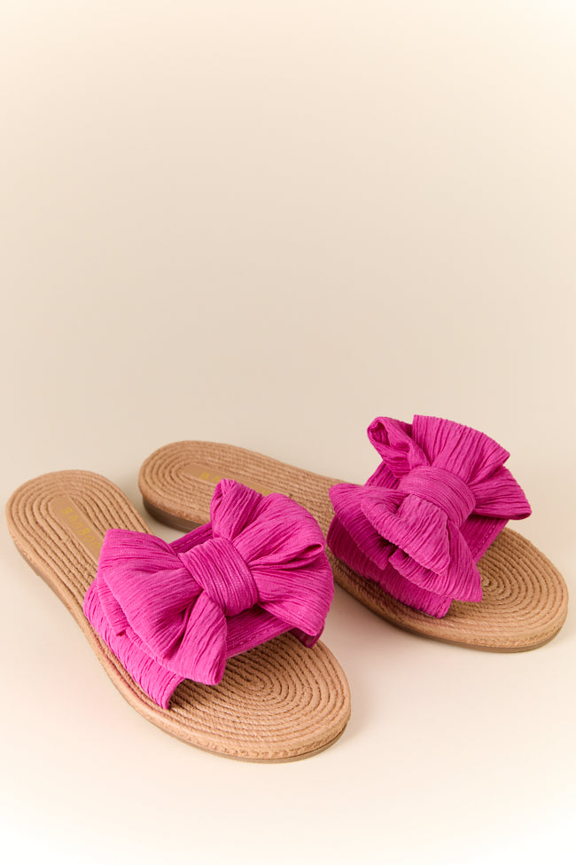 Athena Hot Pink Bow Slides - Women's Comfortable Summer Sandals for Beach, Pool, and Casual Outfits