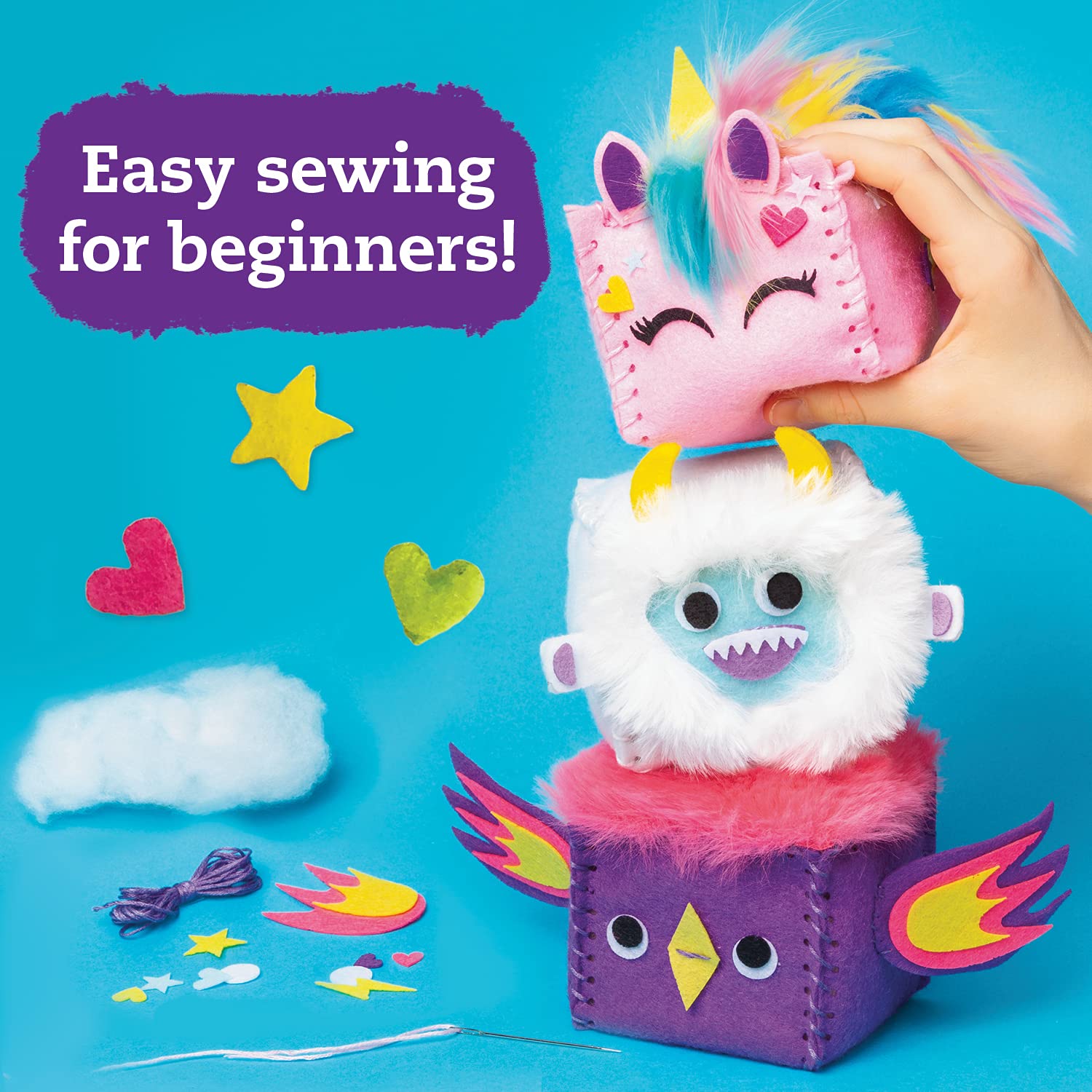 Klutz Sew Squishy Cubes DIY Craft Kit for Kids - Fun Stuffed Animal Sewing Project for Beginners, Creative Arts & Crafts Activity for Children (Use for Birthday Gifts, Classroom Projects & Sensory Play)