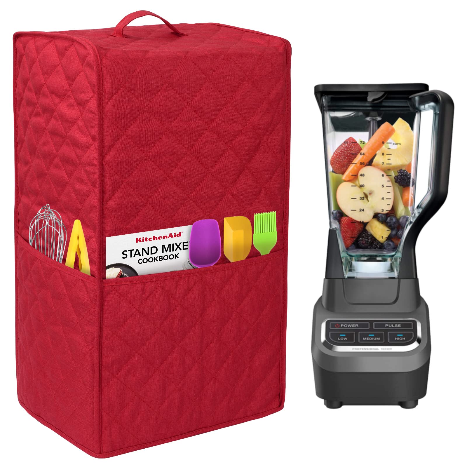 Ninja Foodi Blender Cover with Accessory Pocket - Red Kitchen Appliance Dust Protector for Smoothie Makers & Food Processors - Perfect for Home, Office, or Restaurant Use