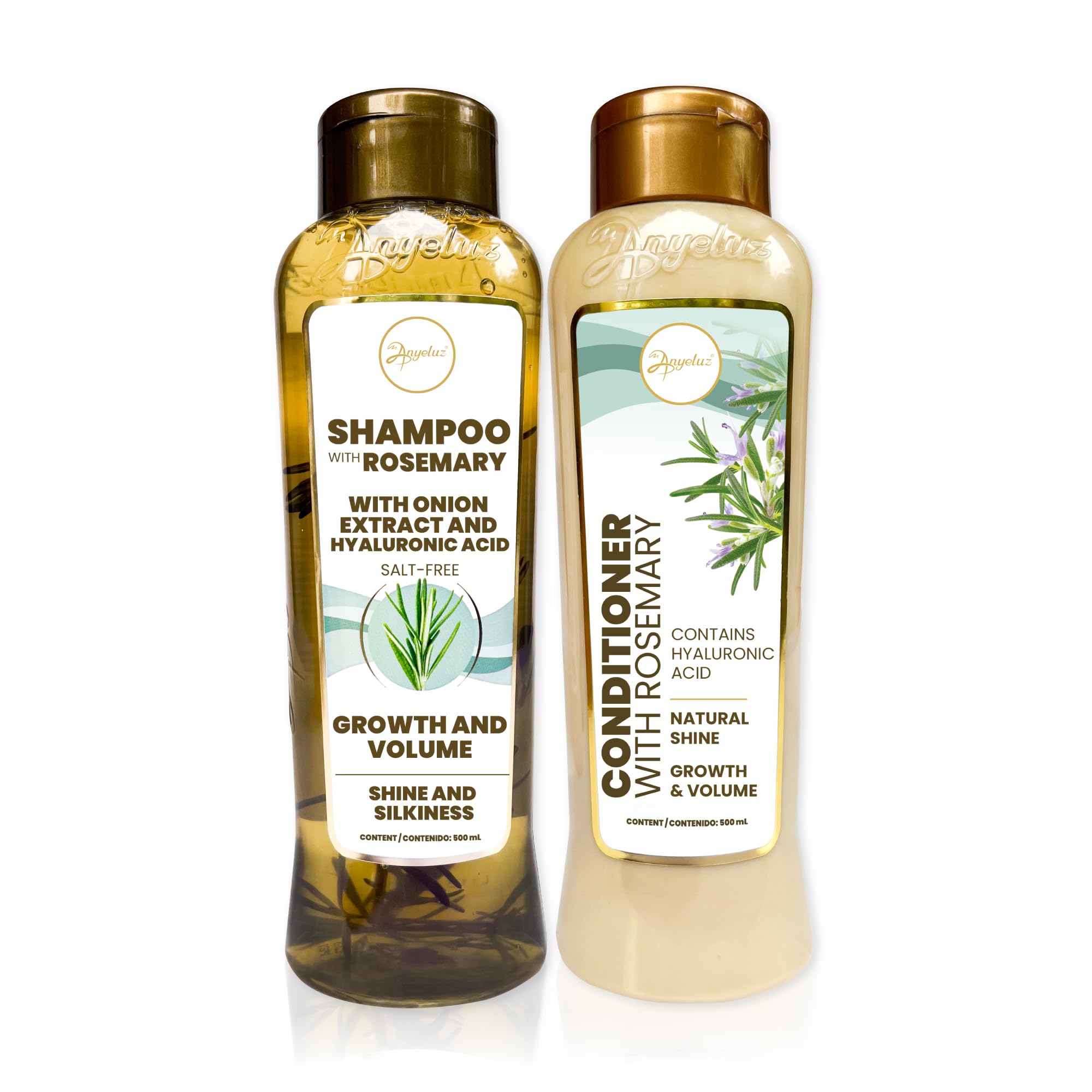 ANYELUZ Rosemary Shampoo and Conditioner Set with Hyaluronic Acid & Natural Extracts - Hair Strengthening & Hydrating Treatment for Shine & Vitality - Perfect for Dry, Damaged Hair & Scalp Care at Home