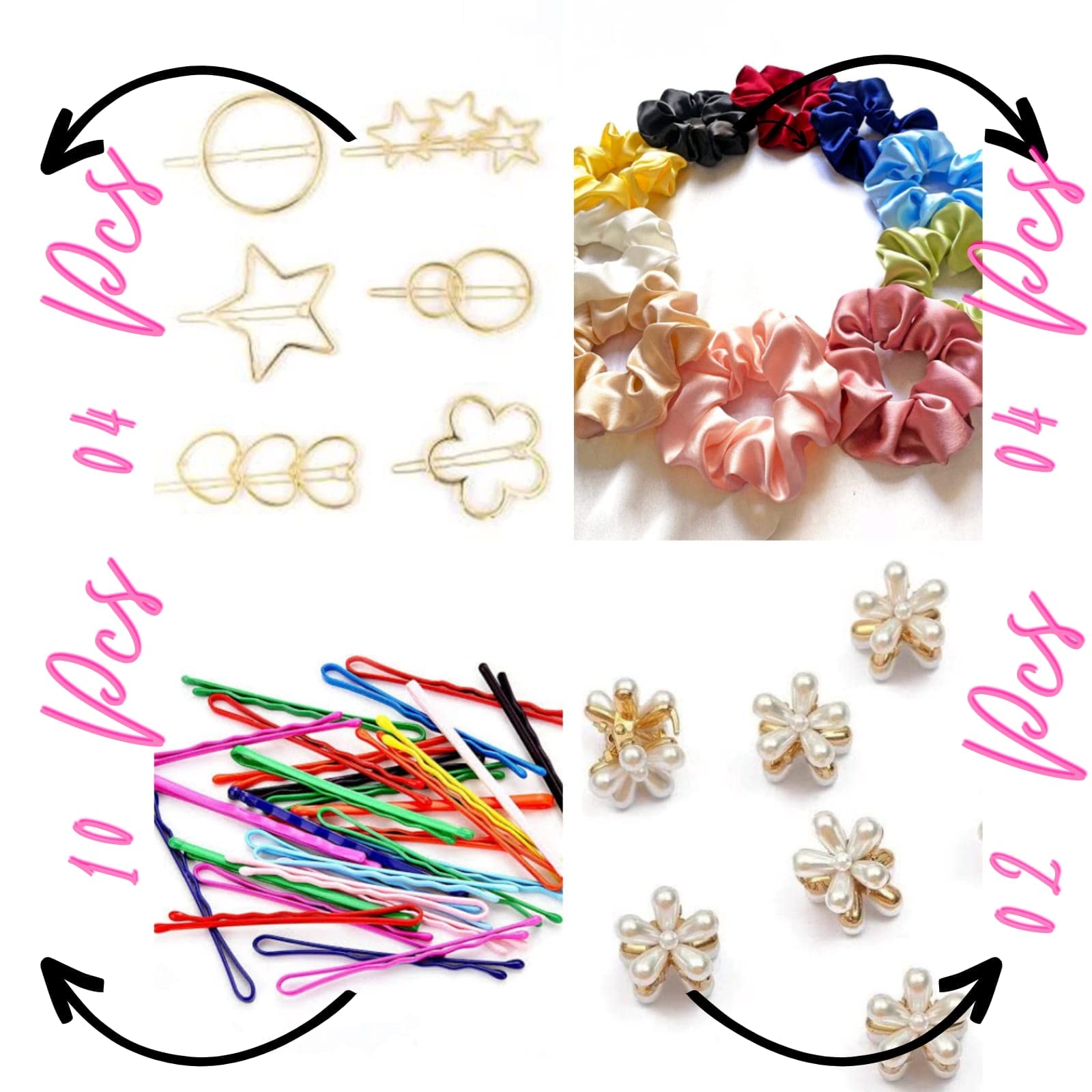 Snowpearl 20-Piece Hair Accessories Set – Plain Scrunchies, Gold Hair Clips, Bobby Pins & Mini Flower Claws for Women & Girls – Perfect for School, Work, Parties & Everyday Styling