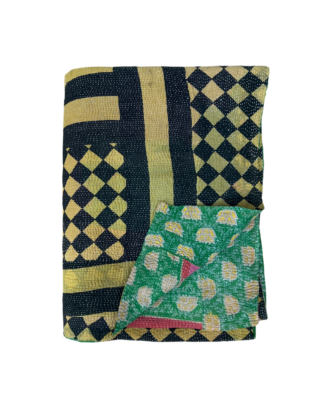 Premium Midweight Kantha Quilt No. 783 - Handmade Cotton Bedspread, Lightweight Blanket for All Seasons - Perfect for Bedroom, Sofa, Travel & Cozy Home Decor