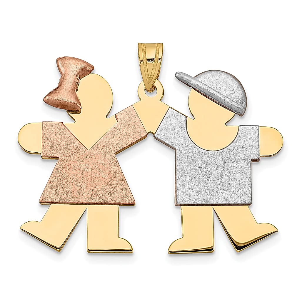 14K Tri-Color Gold Engravable Charm Necklace - Yellow, White & Rose Gold Baby Pendant with Girl & Boy Design, Fine Jewelry Gift for Women, Perfect for Mother's Day, Baby Shower & Anniversary Gifts