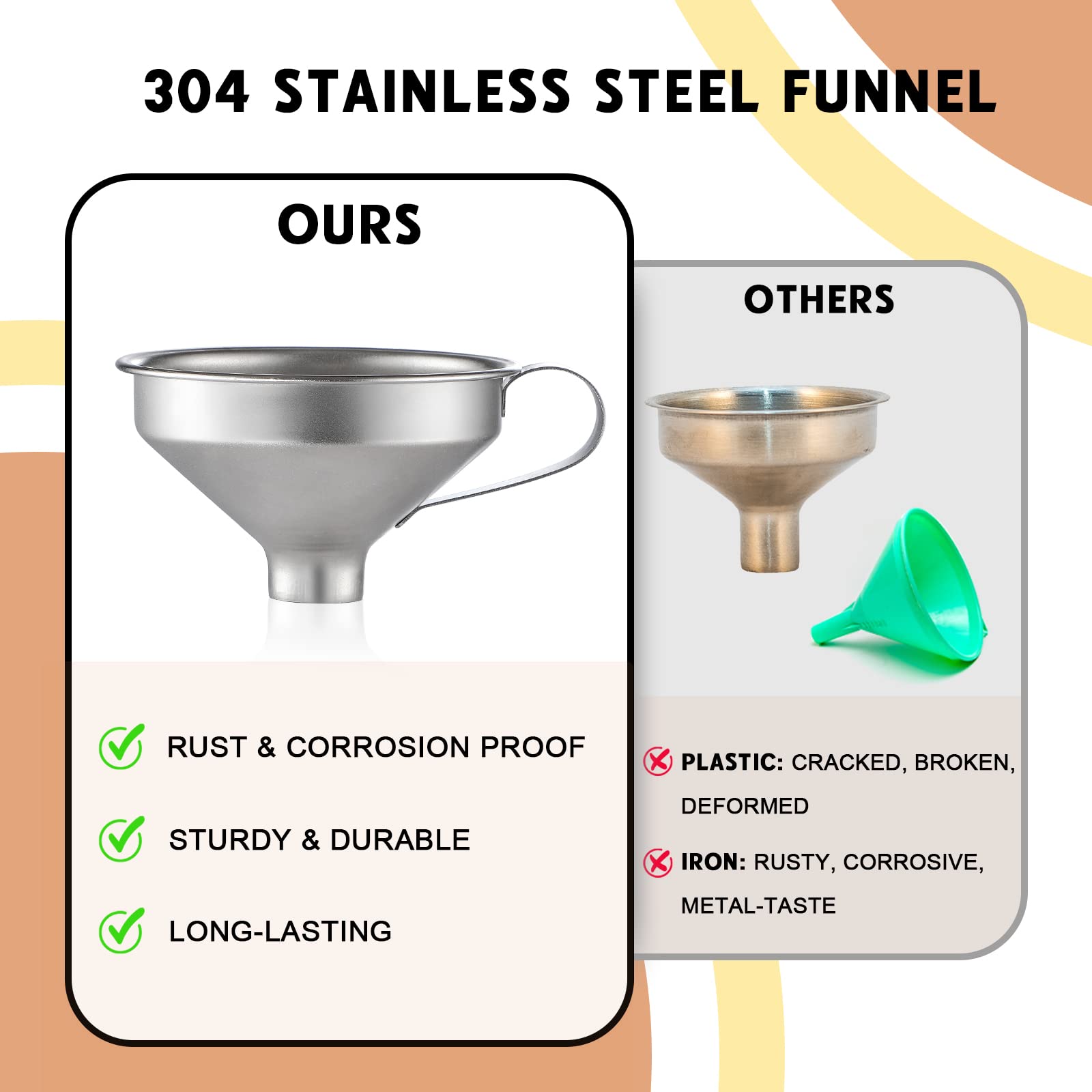 Premium Aozita 18/8 Stainless Steel Spice Funnel with Ergonomic Handle - Professional Kitchen Tool for Transferring Spices to Jars | Ideal for Home Cooking, Baking & Pantry Organization
