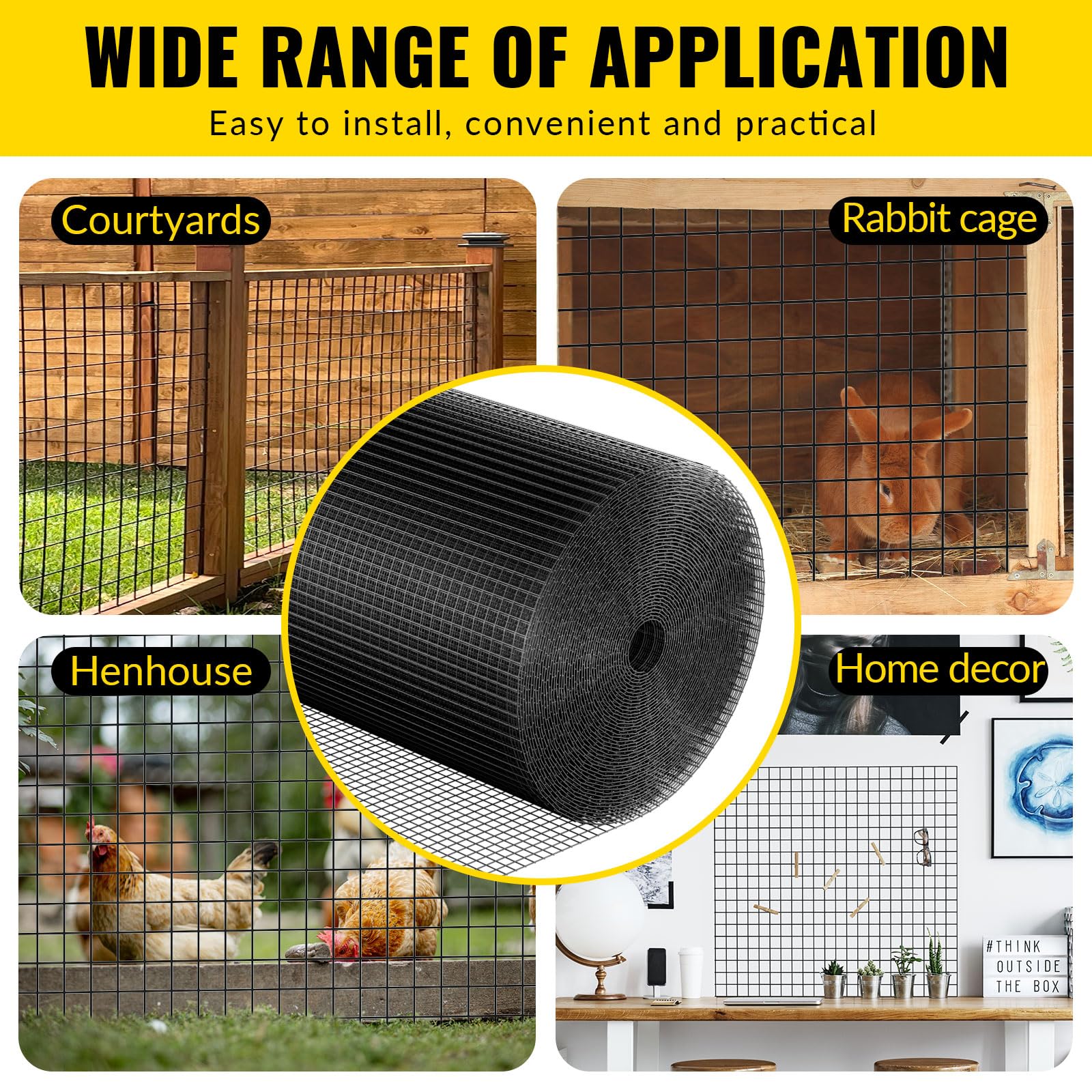 1/4 Inch Heavy Duty Black Vinyl Coated Welded Wire Mesh Roll - 19 Gauge PVC Hardware Cloth for Chicken Wire Fencing (48